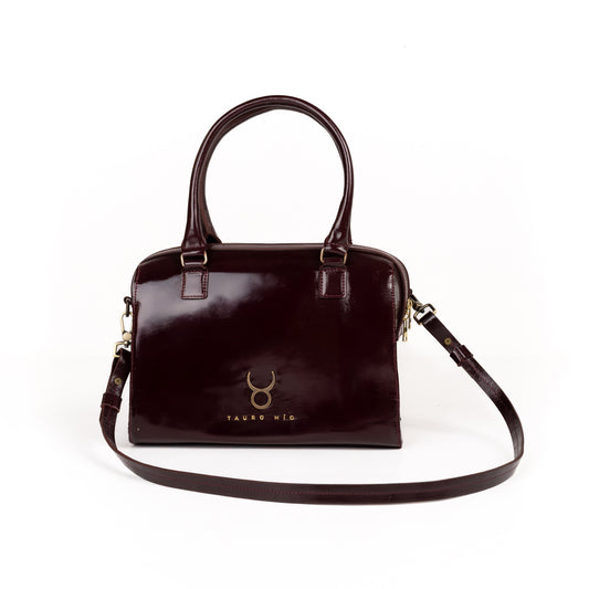 Bolso Bowling Bag Piel Charol Vino