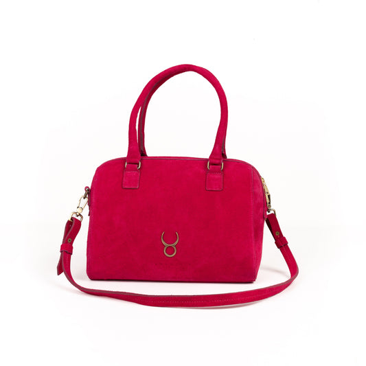 Bolso Bowling Bag Piel Gamuza Fucsia