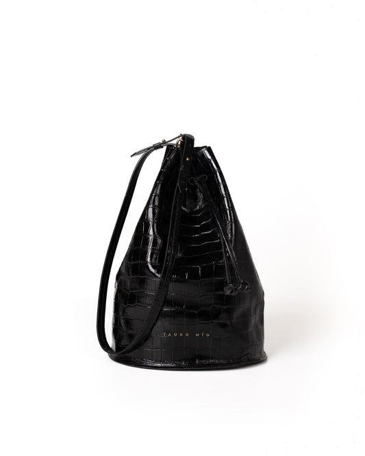 Bolso Bucket Bag Piel Estampado Coco Negro Minimal Edition
