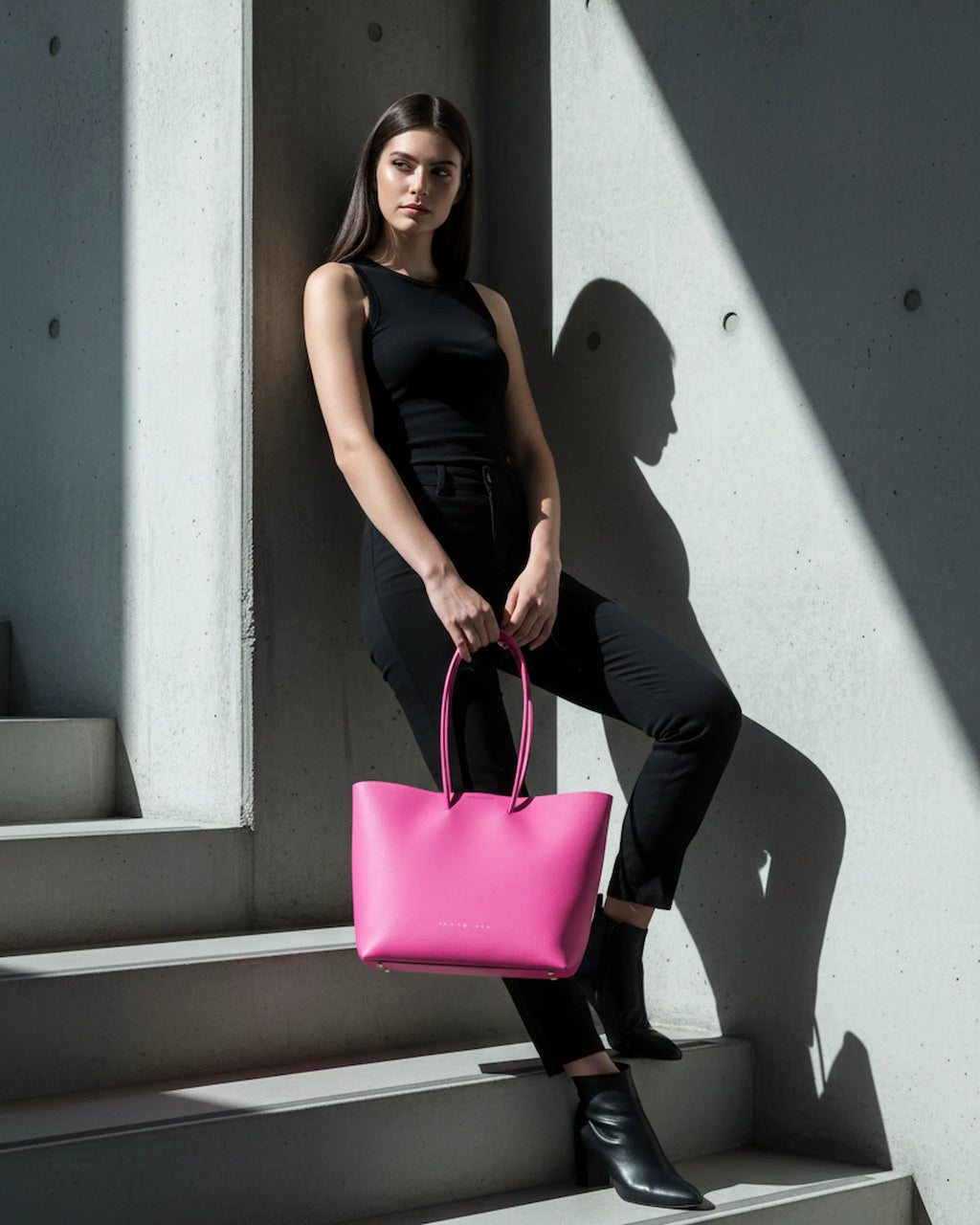 TAUROMIO Women's Fuchsia Leather Half Tote Bag