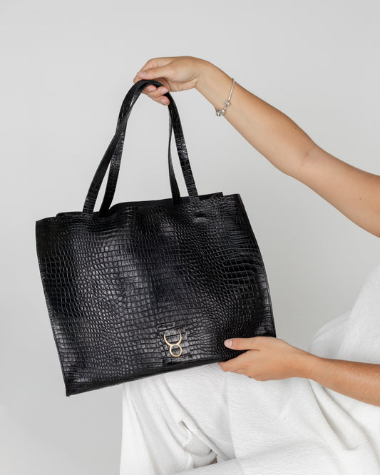 Bolso Rose Tote Piel Estampado Aligator Negro