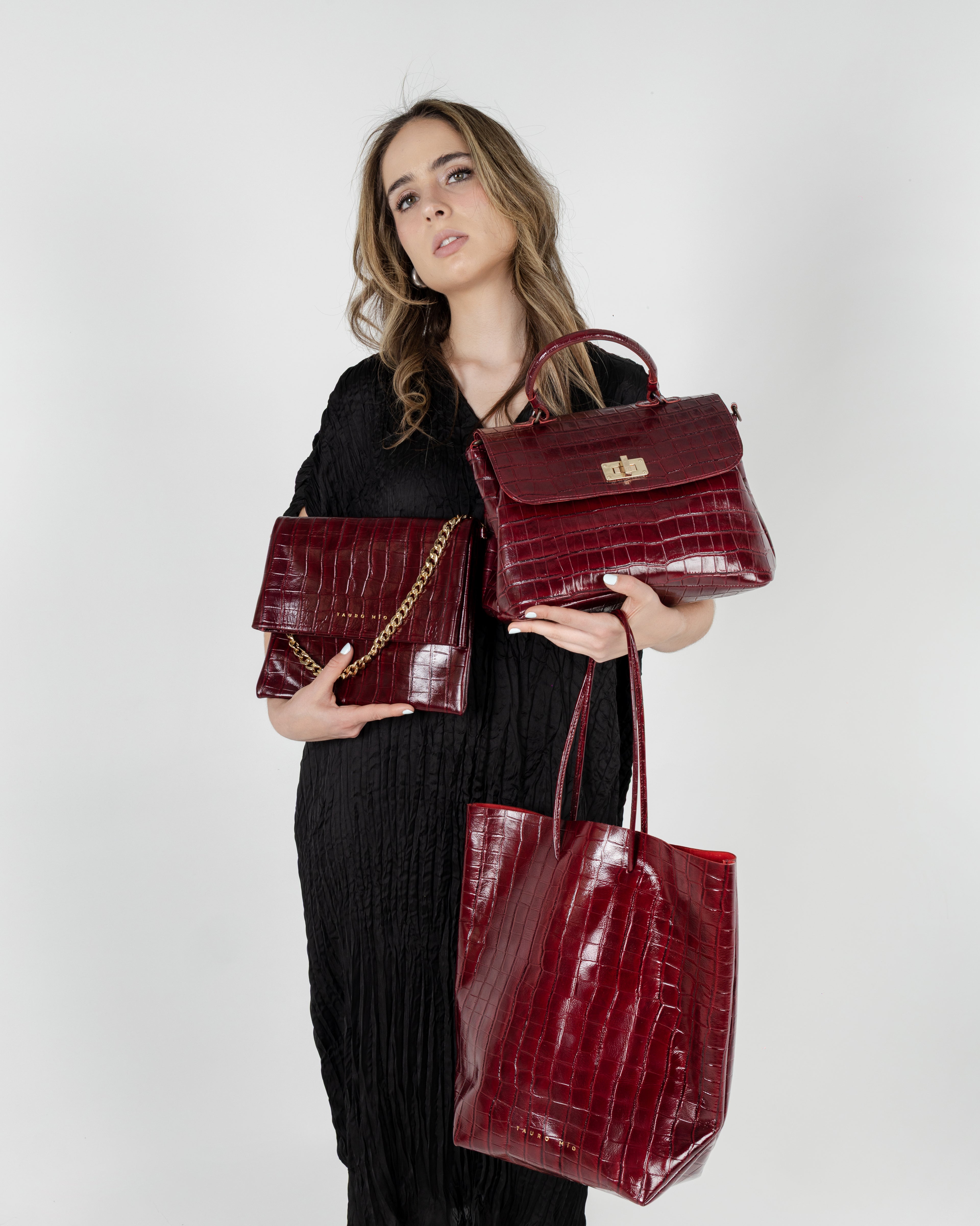 Coco Clutch Piel Estampado Coco Burdeos