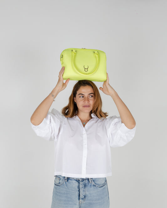 Bolso Bowling Bag Piel Amarillo Neón