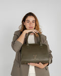 Olive Green Leather Bowling Bag for Women TAUROMIO