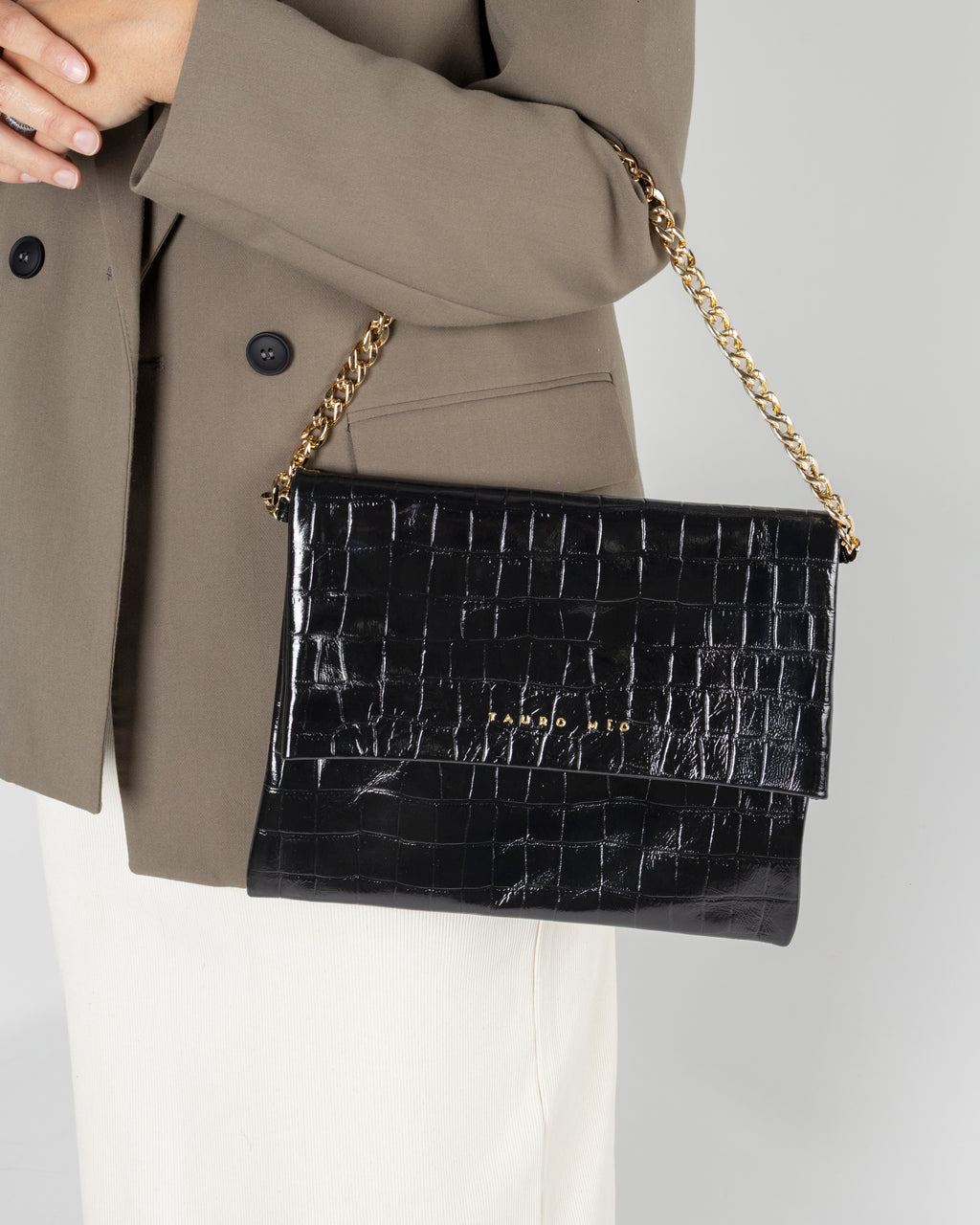 Coco Clutch Piel Estampado Coco Negro