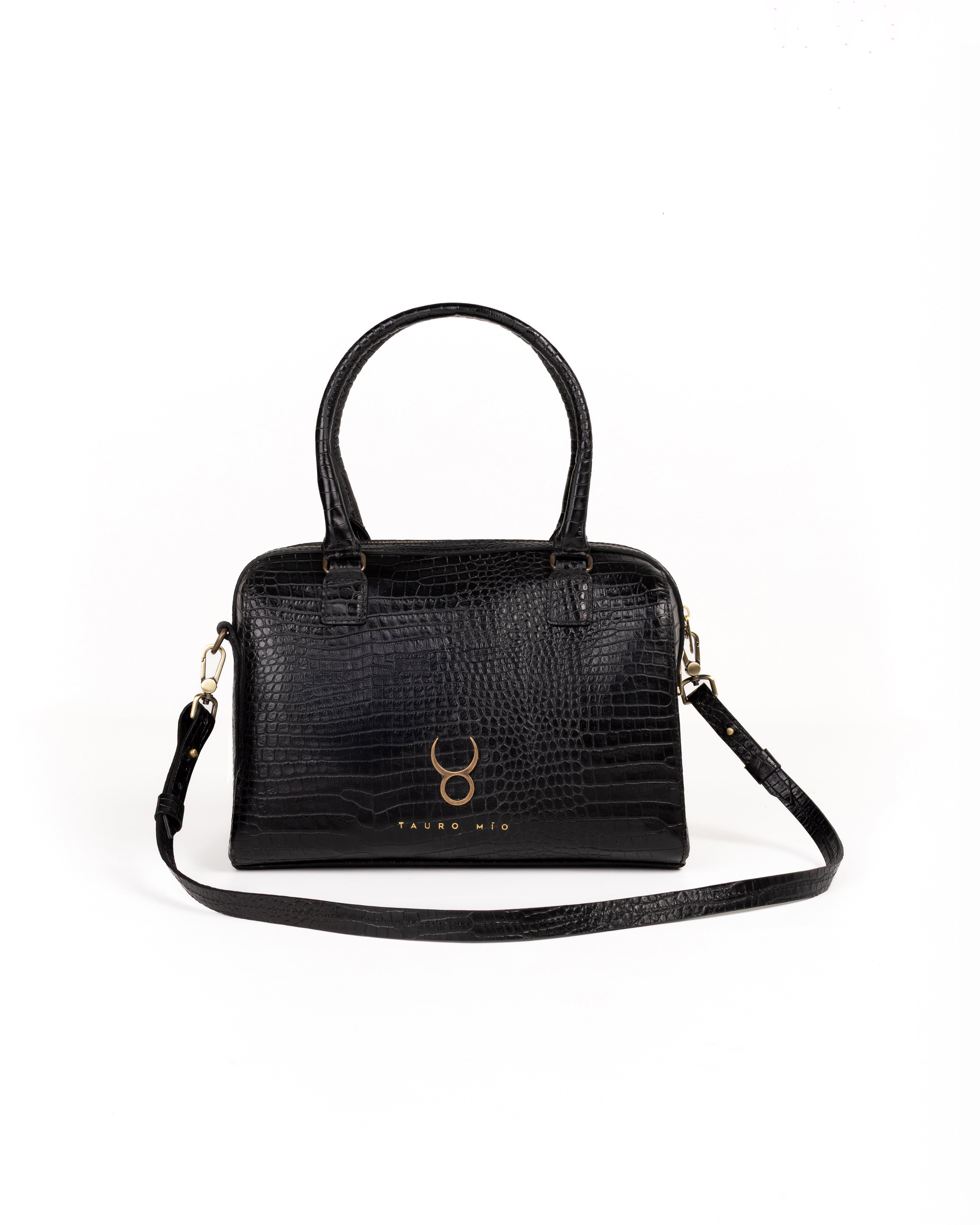Bolso Bowling Bag Piel Estampado Aligator Negro