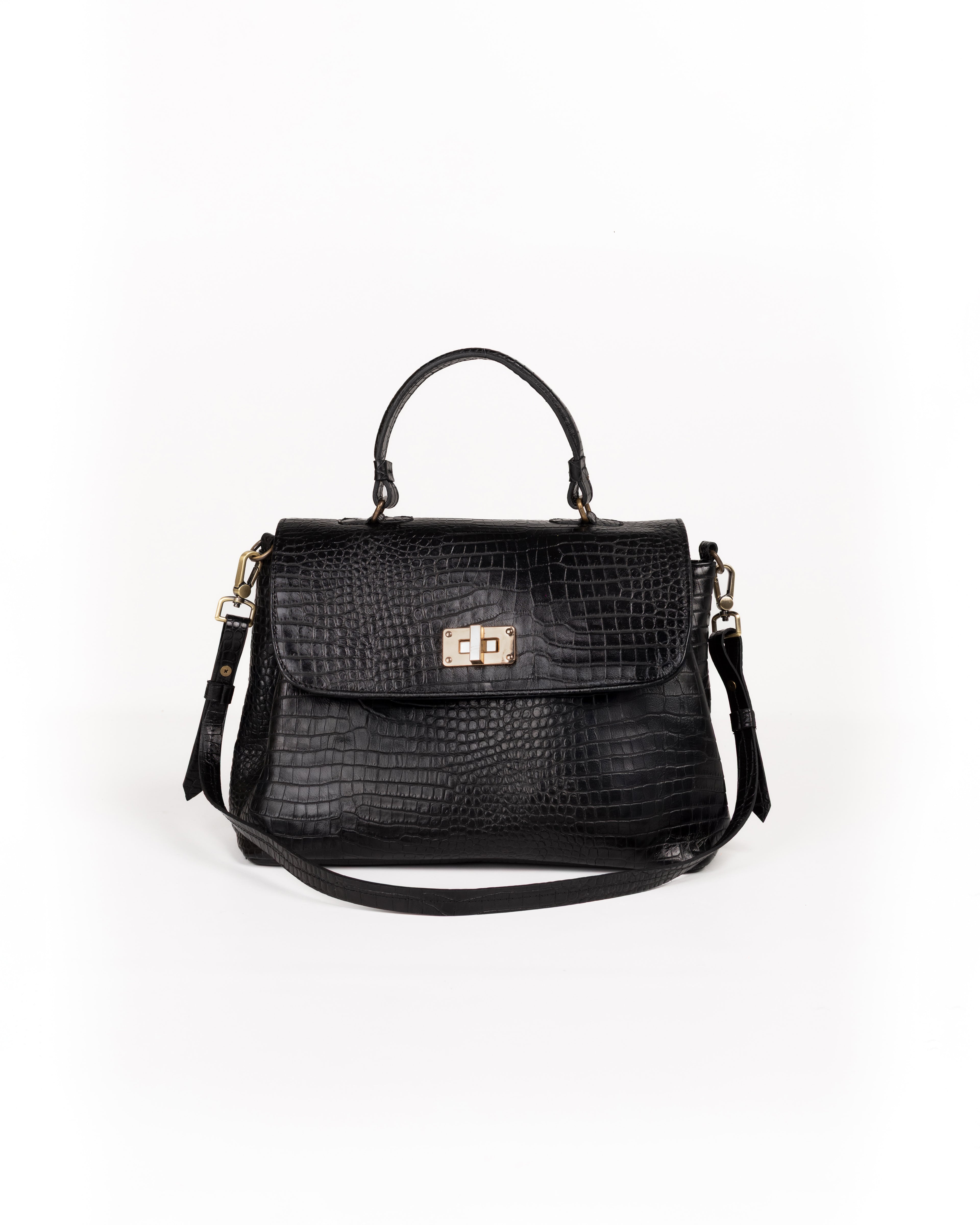 Bolso Doctor Bag Piel Estampado Aligator Negro