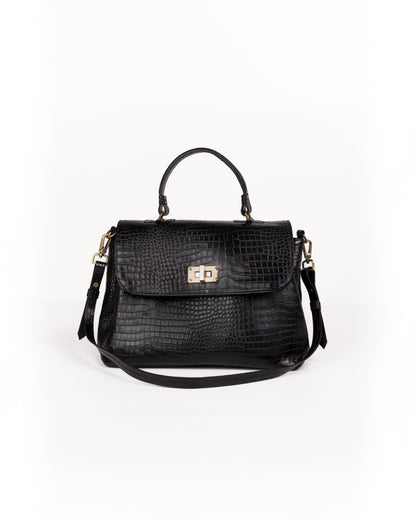 Bolso Doctor Bag Piel Estampado Aligator Negro