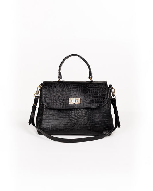 Bolso Doctor Bag Piel Estampado Aligator Negro