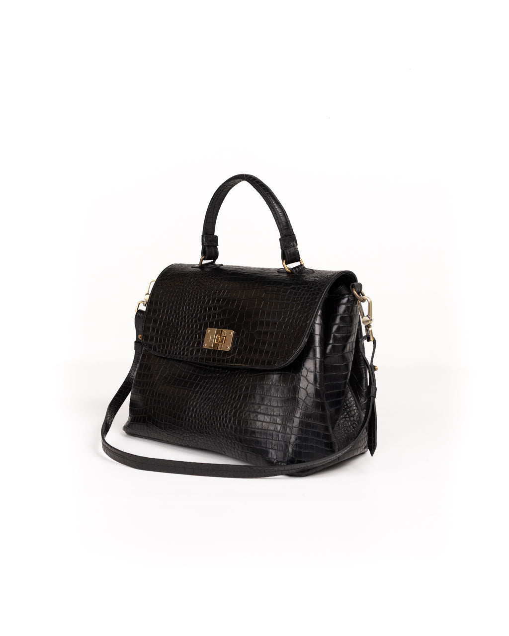 Bolso Doctor Bag Piel Estampado Aligator Negro