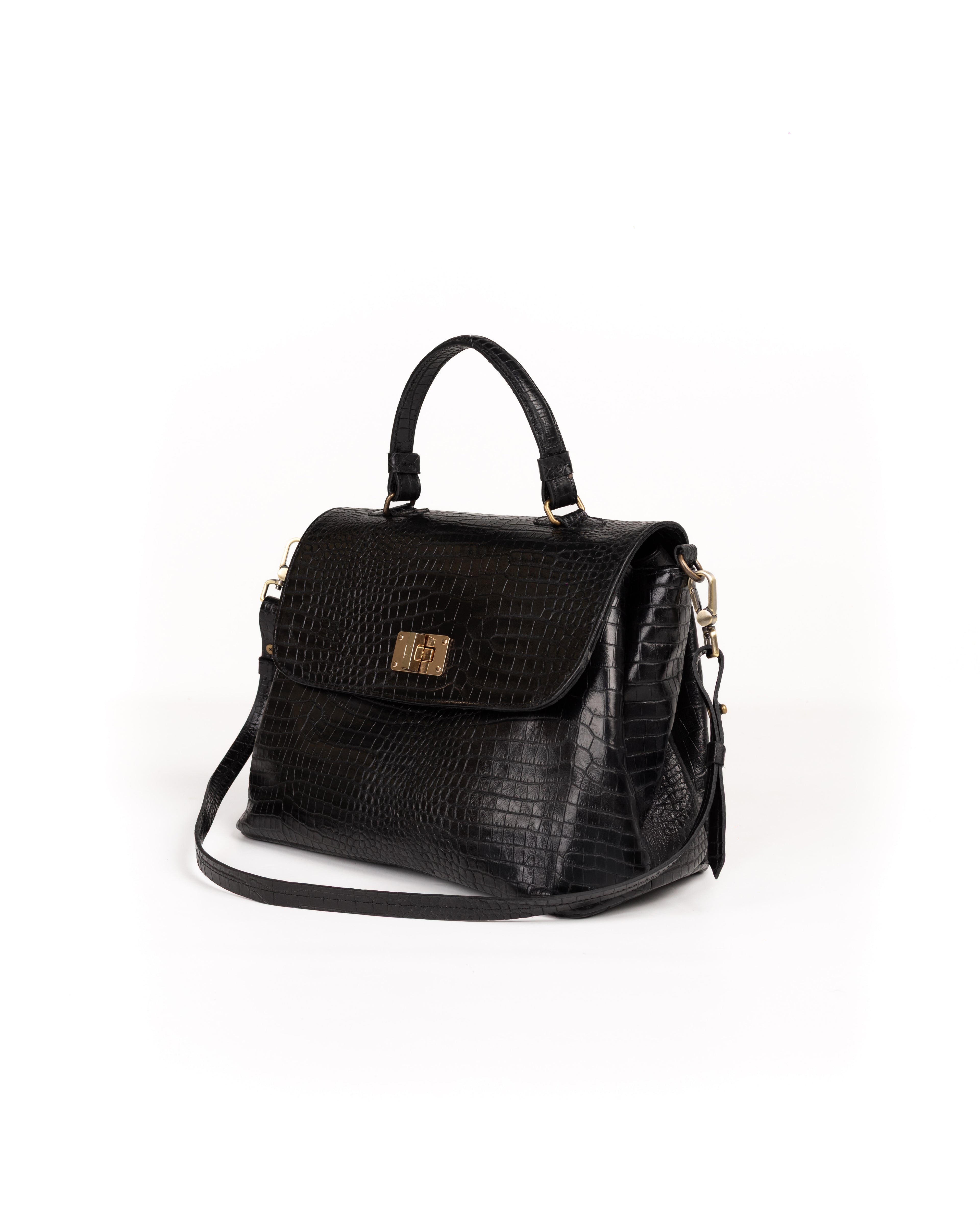 Bolso Doctor Bag Piel Estampado Aligator Negro