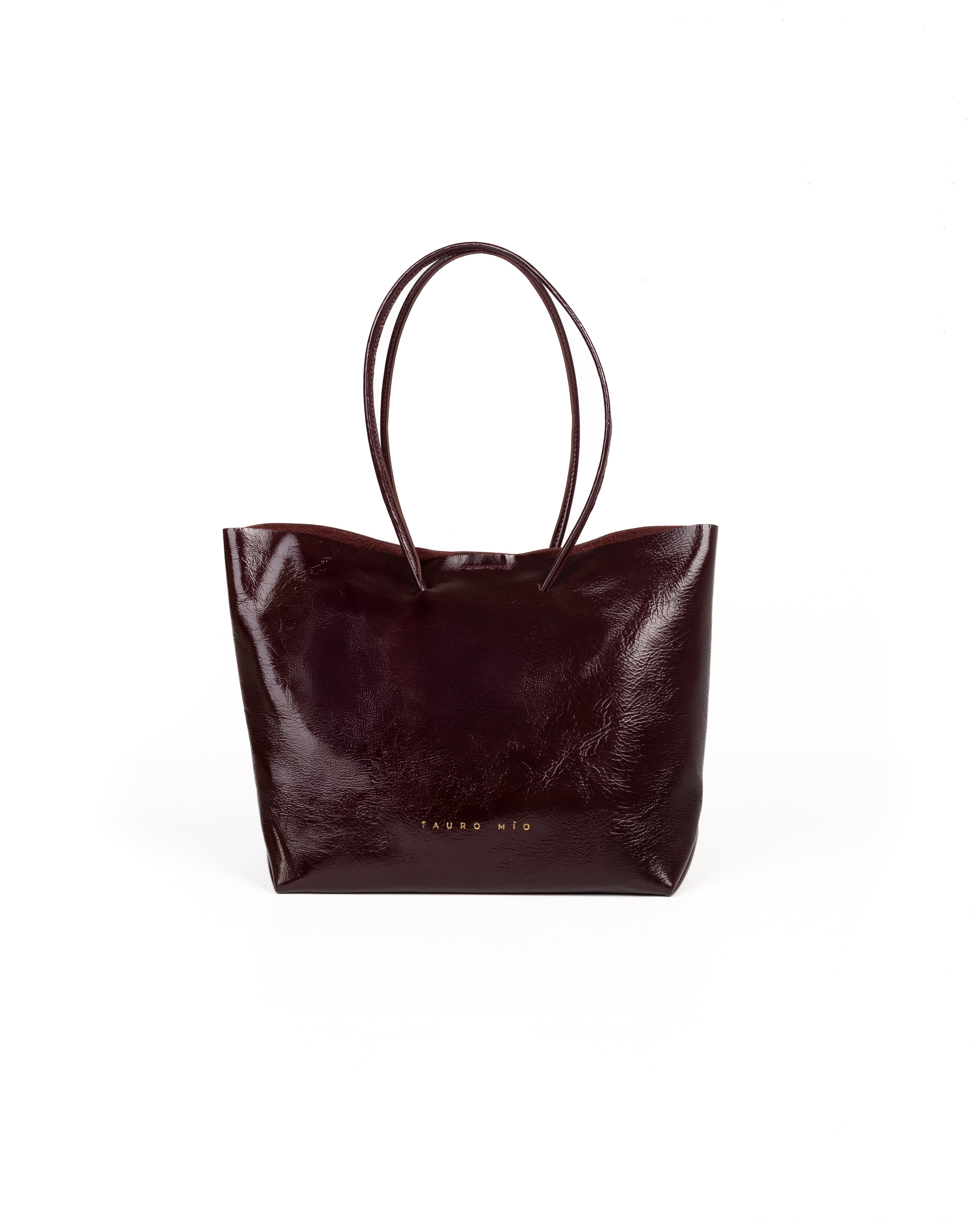 Bolso Half Tote Piel Charol Vino