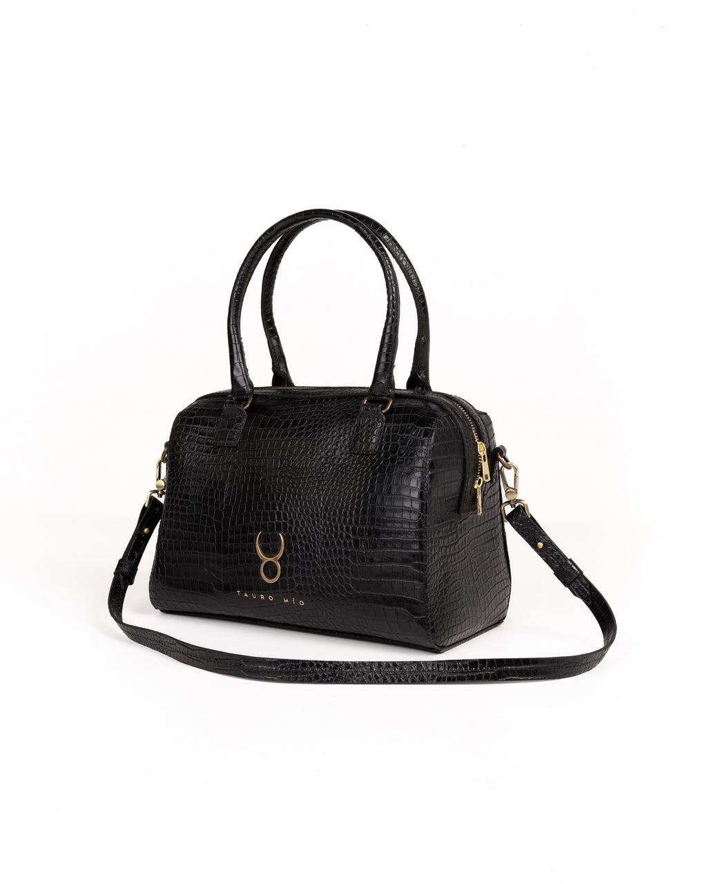 Bolso Bowling Bag Piel Estampado Aligator Negro