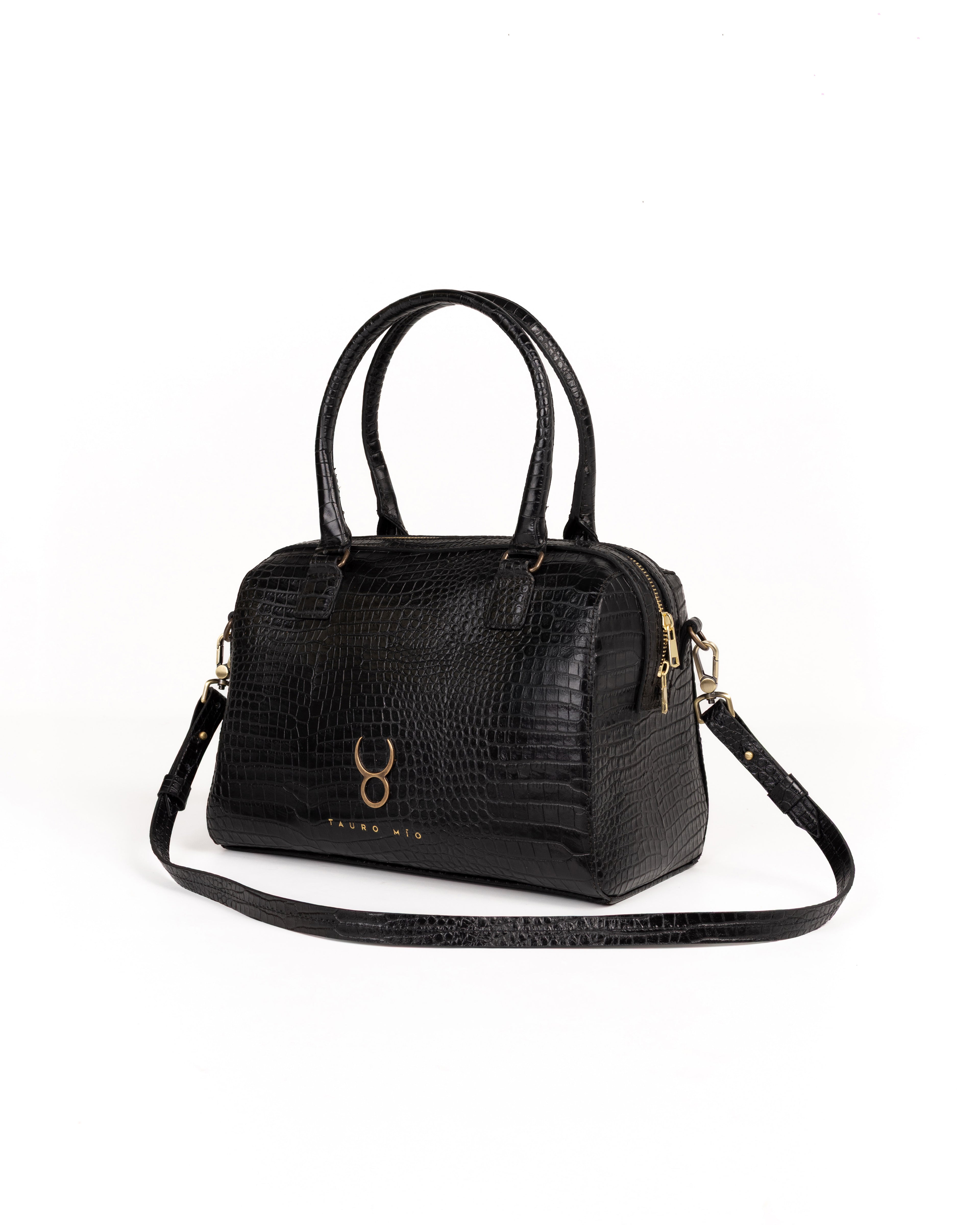 Bolso Bowling Bag Piel Estampado Aligator Negro