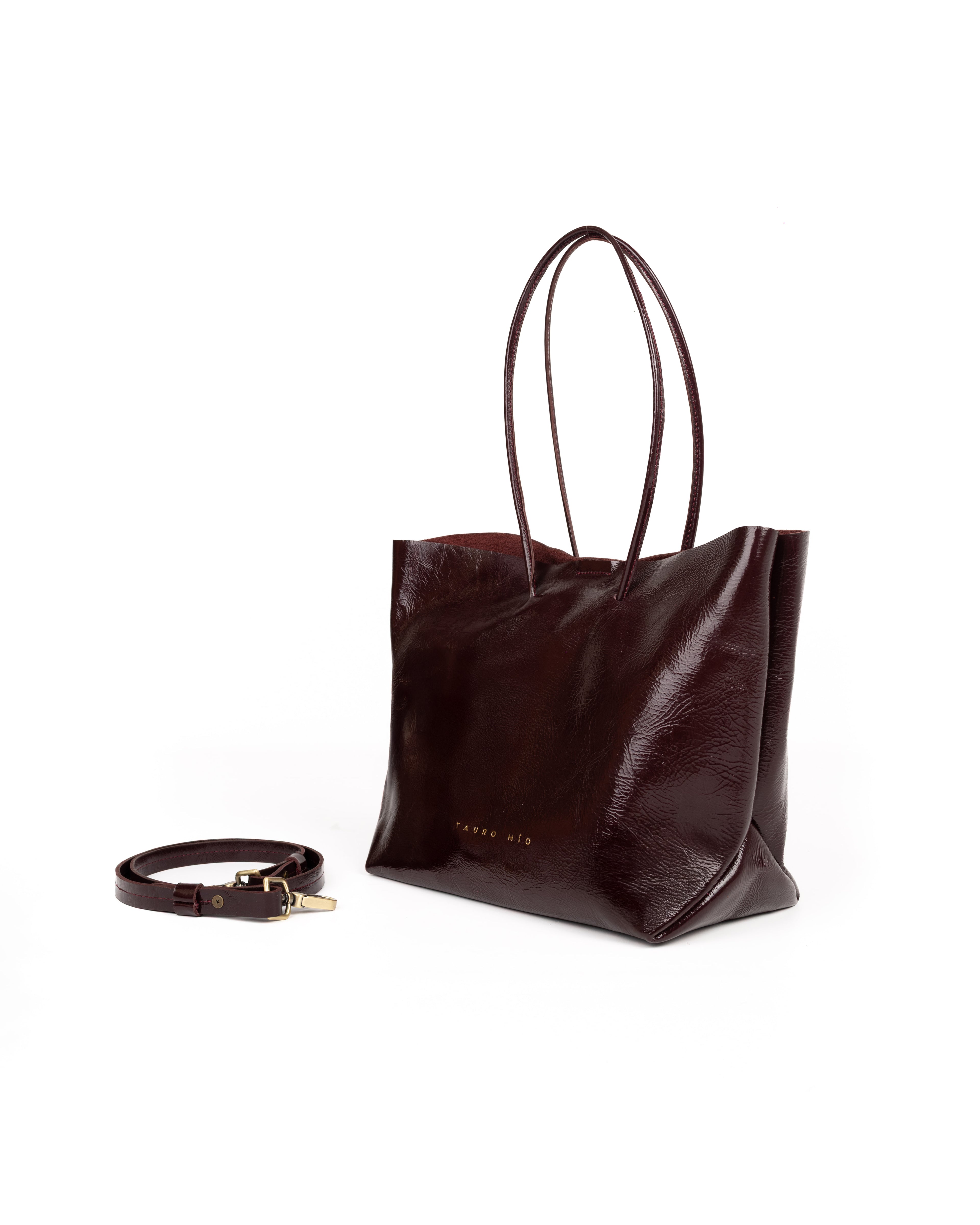 Bolso Half Tote Piel Charol Vino