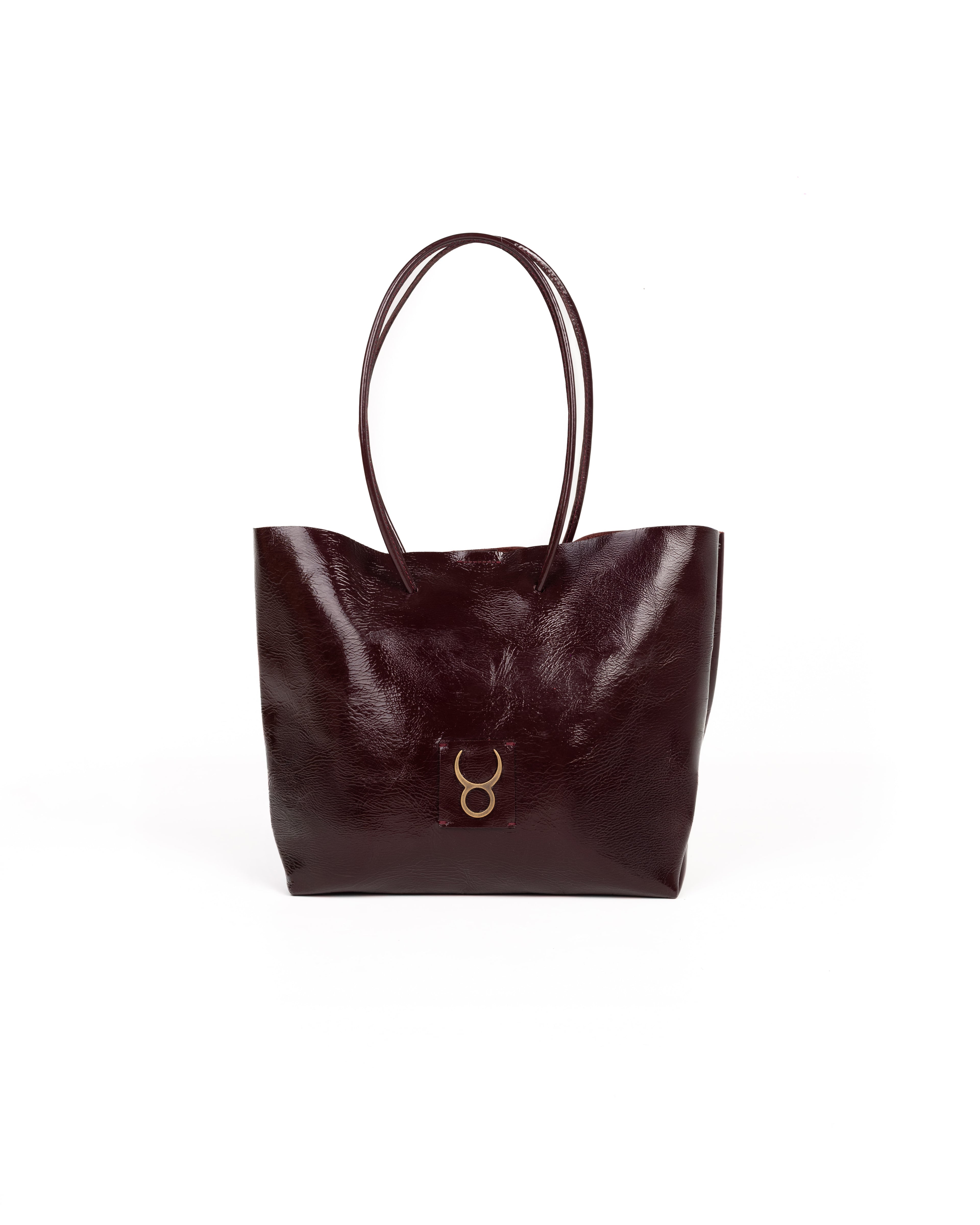 Bolso Half Tote Piel Charol Vino