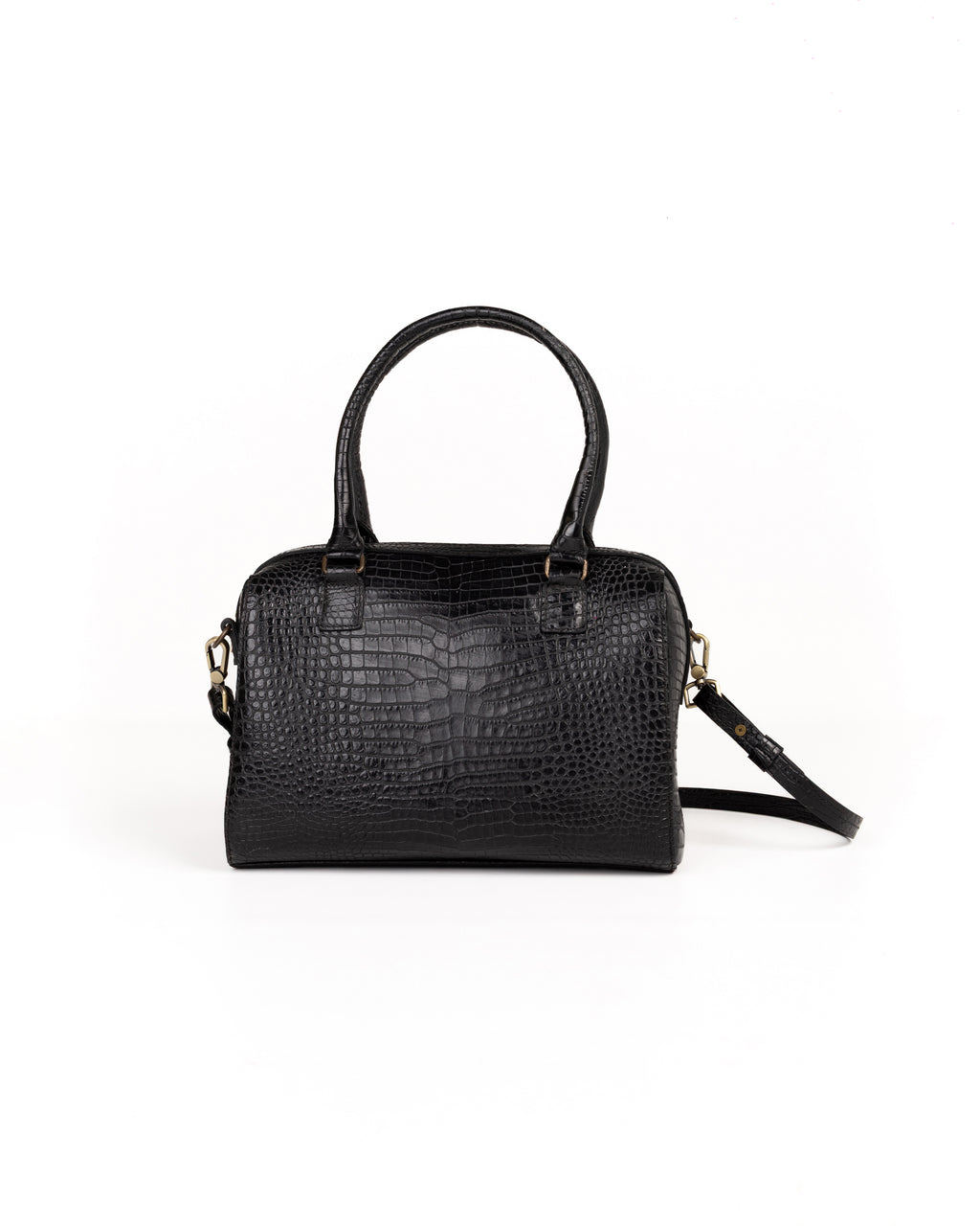 Bolso Bowling Bag Piel Estampado Aligator Negro
