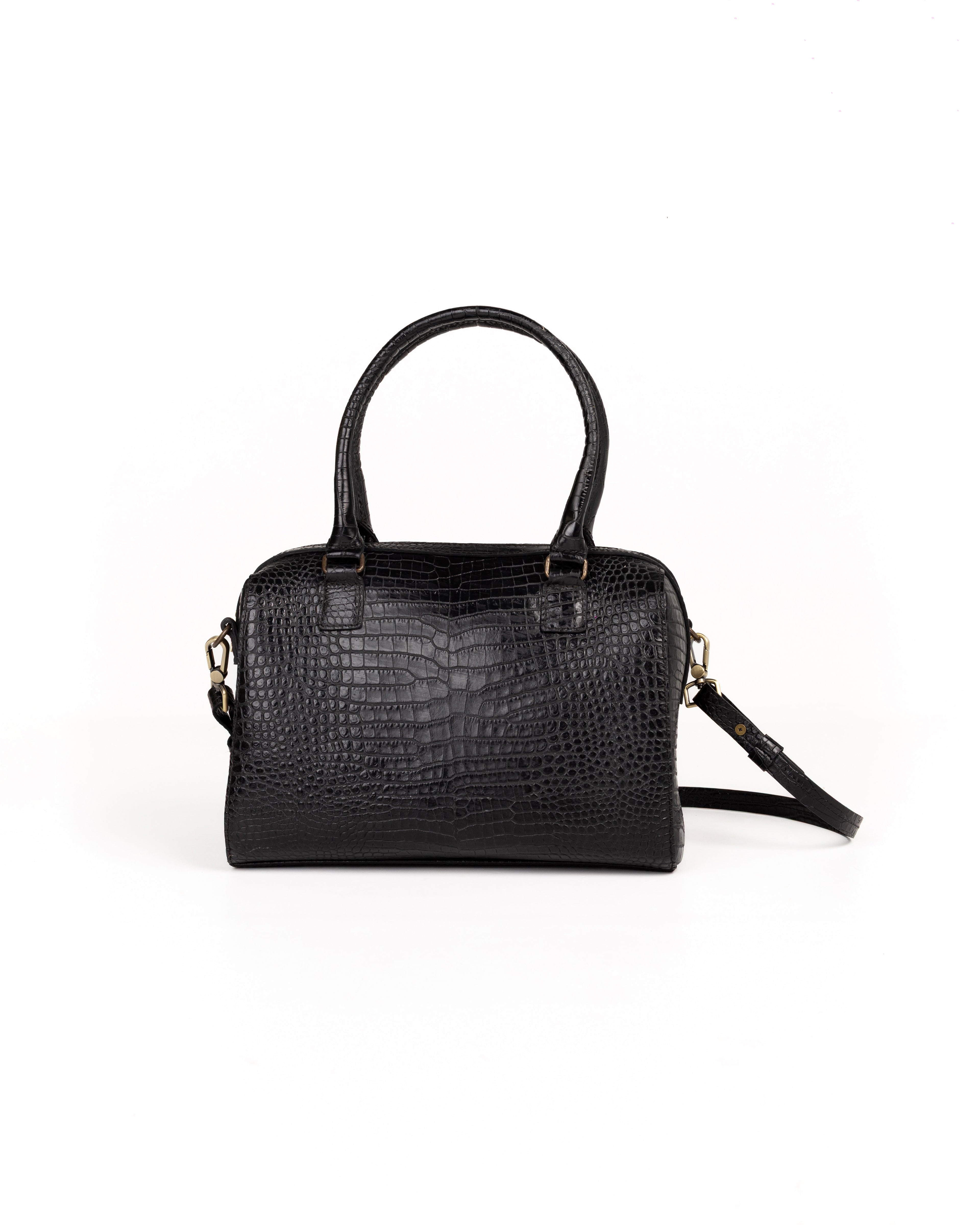 Bolso Bowling Bag Piel Estampado Aligator Negro