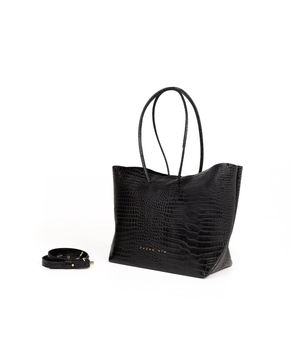 Bolso Half Tote Piel Estampado Aligator Negro