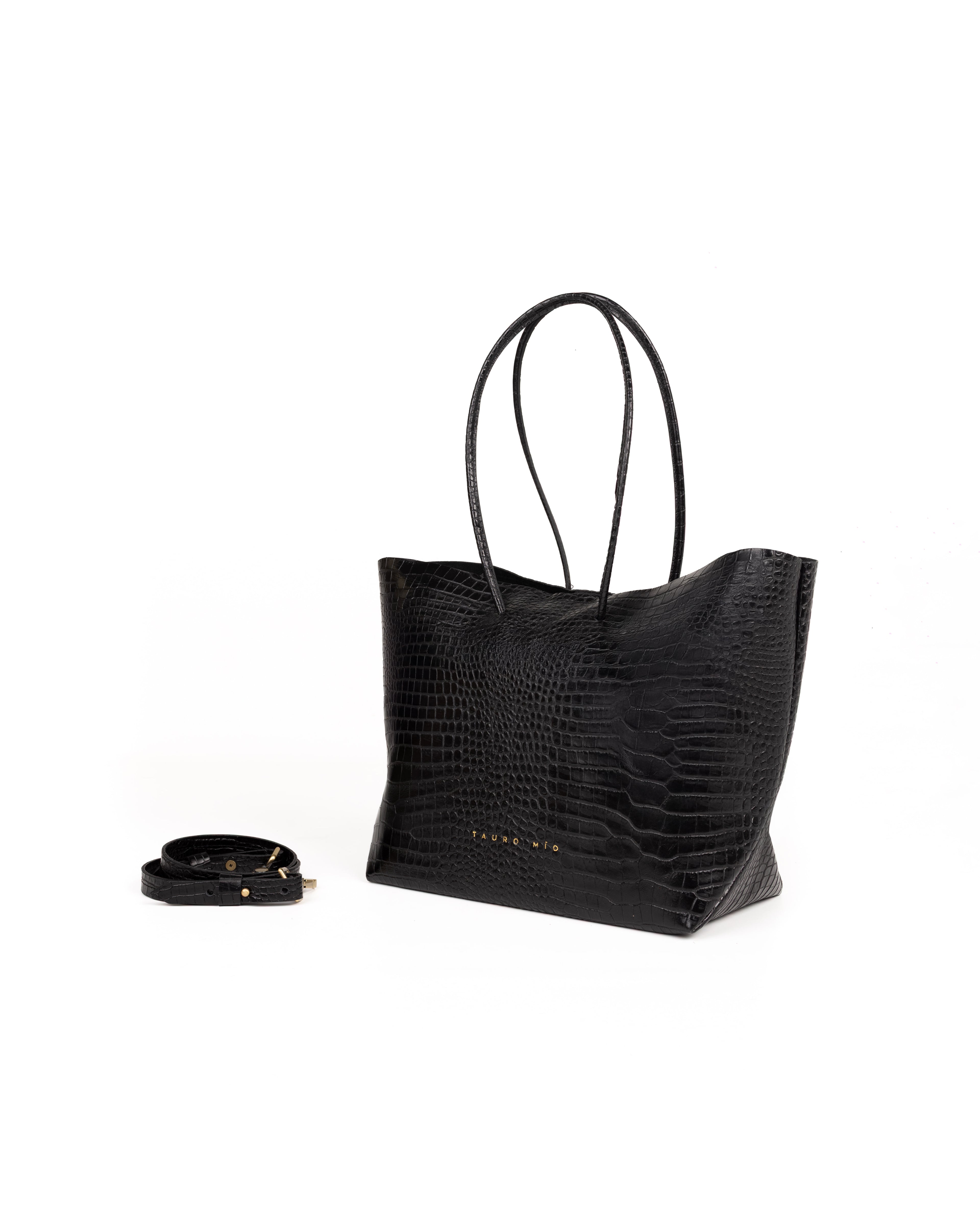 Bolso Half Tote Piel Estampado Aligator Negro