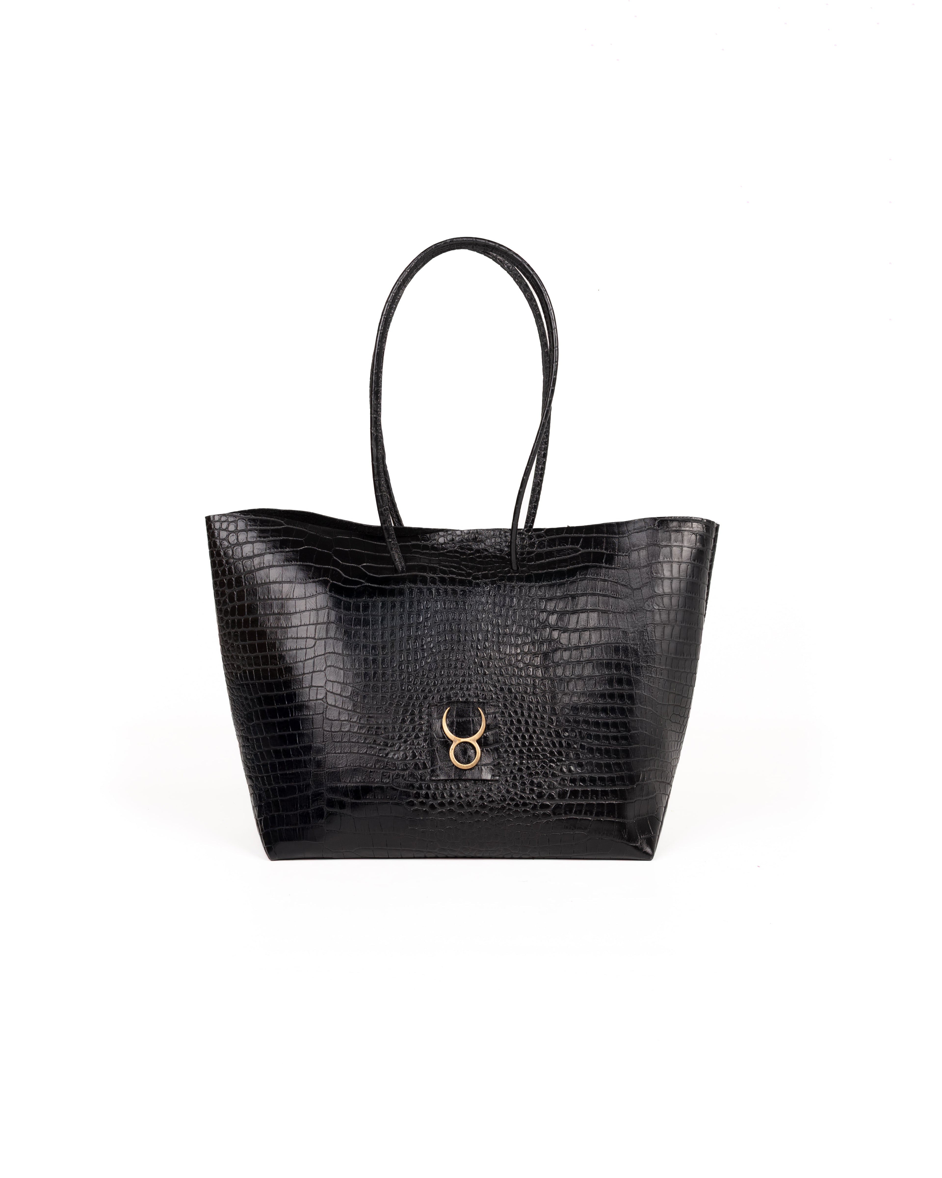 Bolso Half Tote Piel Estampado Aligator Negro