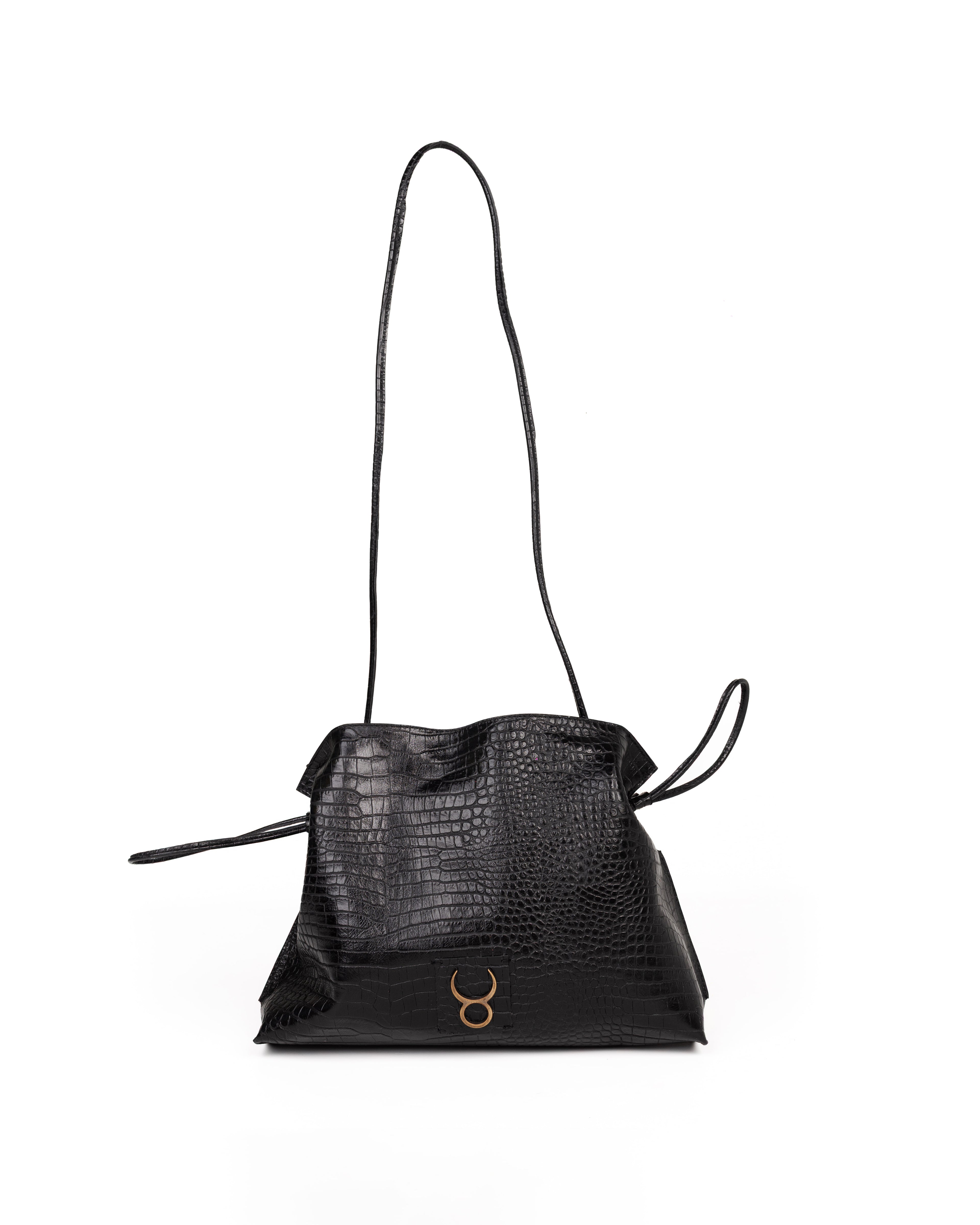 Bolso Antonia Slouchy Piel Estampado Aligator Negro