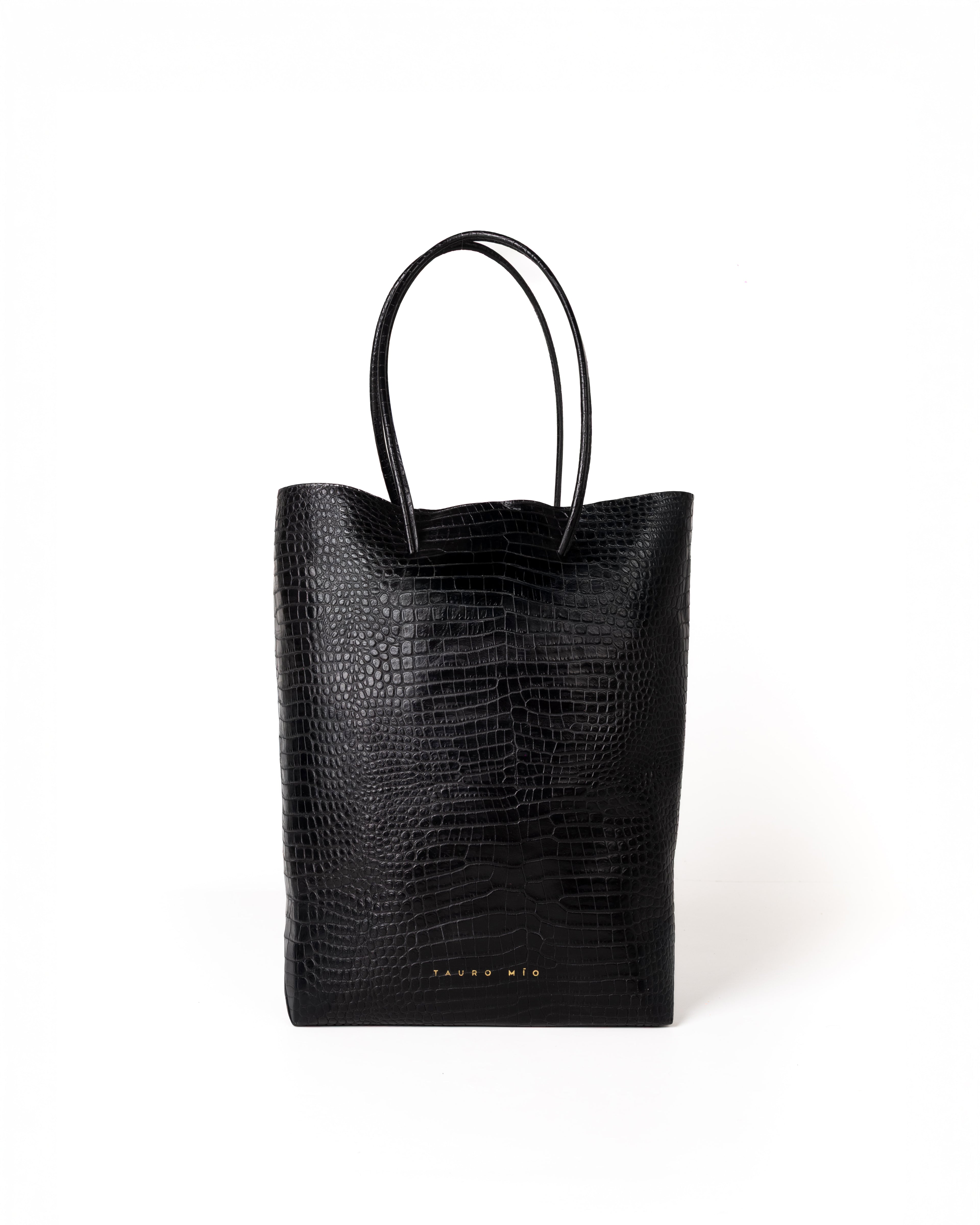Bolso Square Bag Piel Estampado Aligator Negro