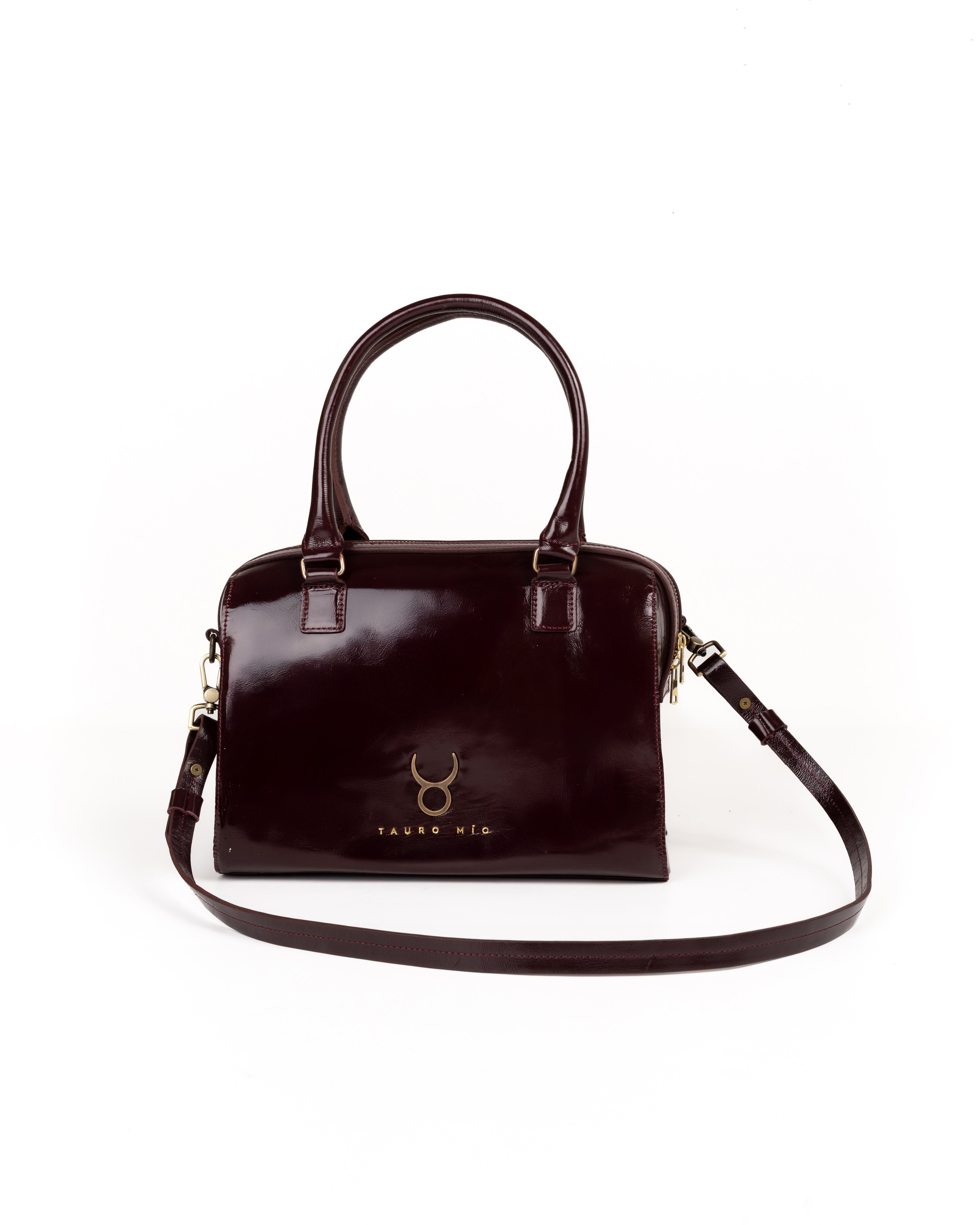 Bolso Bowling Bag Piel Charol Vino
