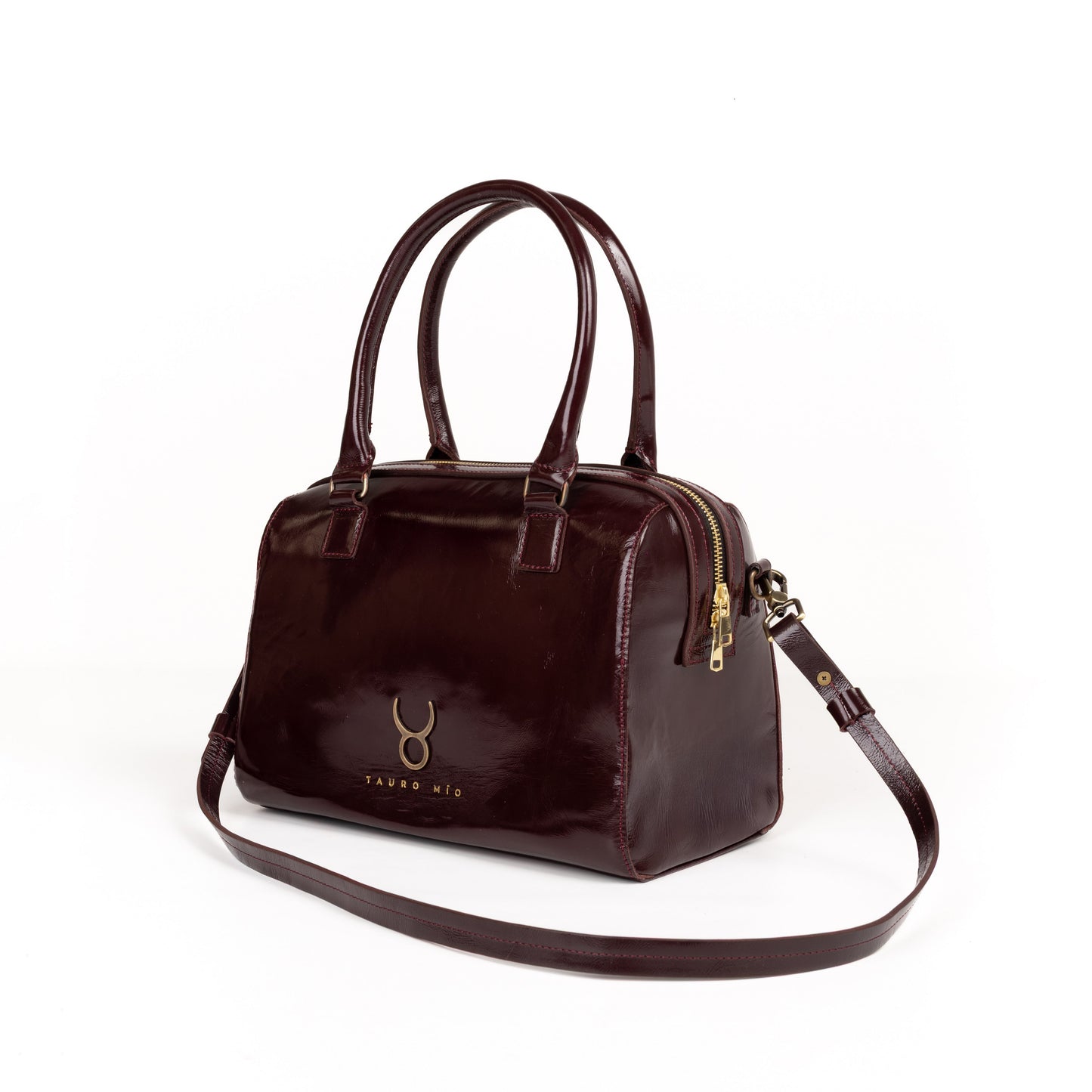 Bolso Bowling Bag Piel Charol Vino