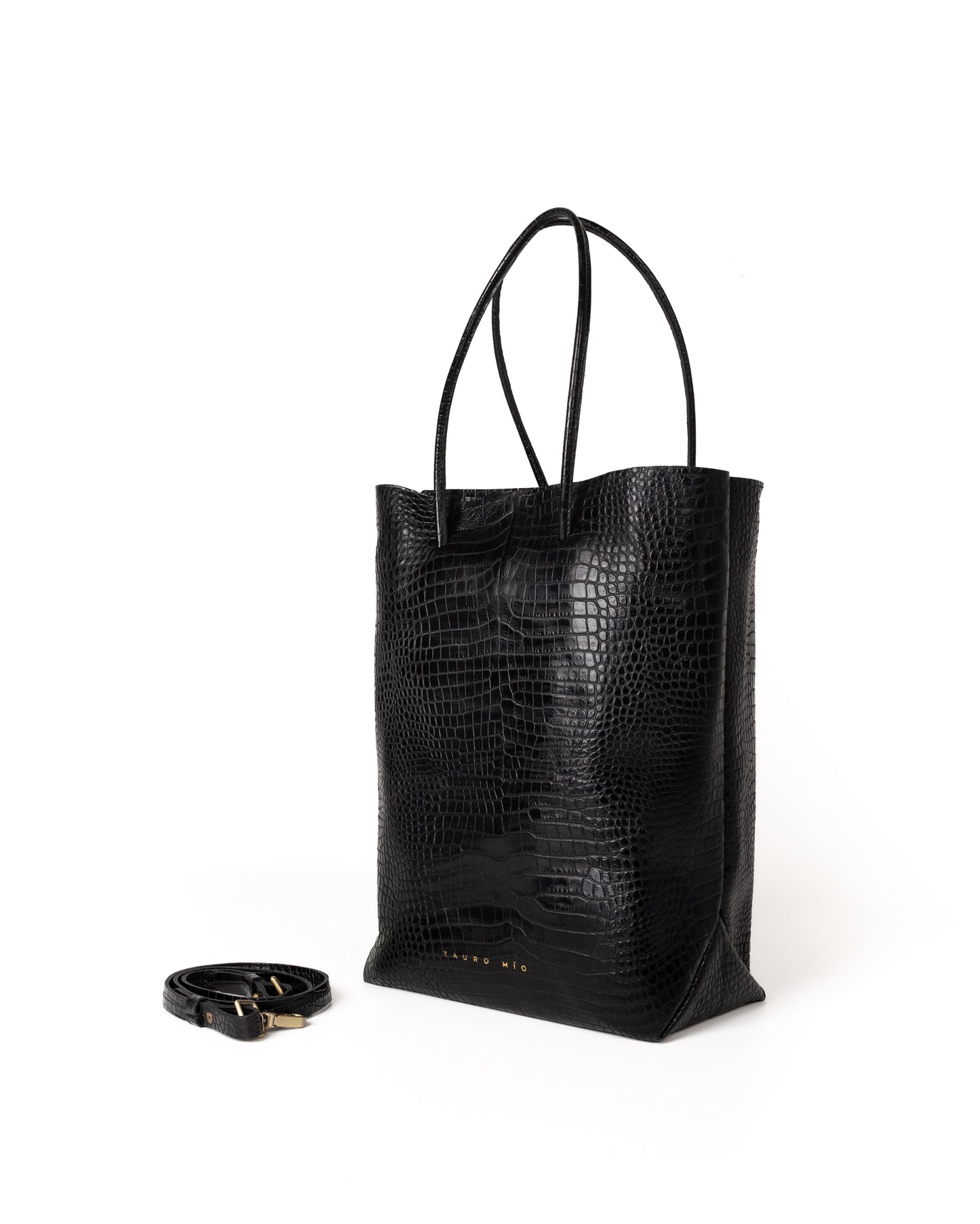 Bolso Square Bag Piel Estampado Aligator Negro