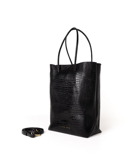 Bolso Square Bag Piel Estampado Aligator Negro