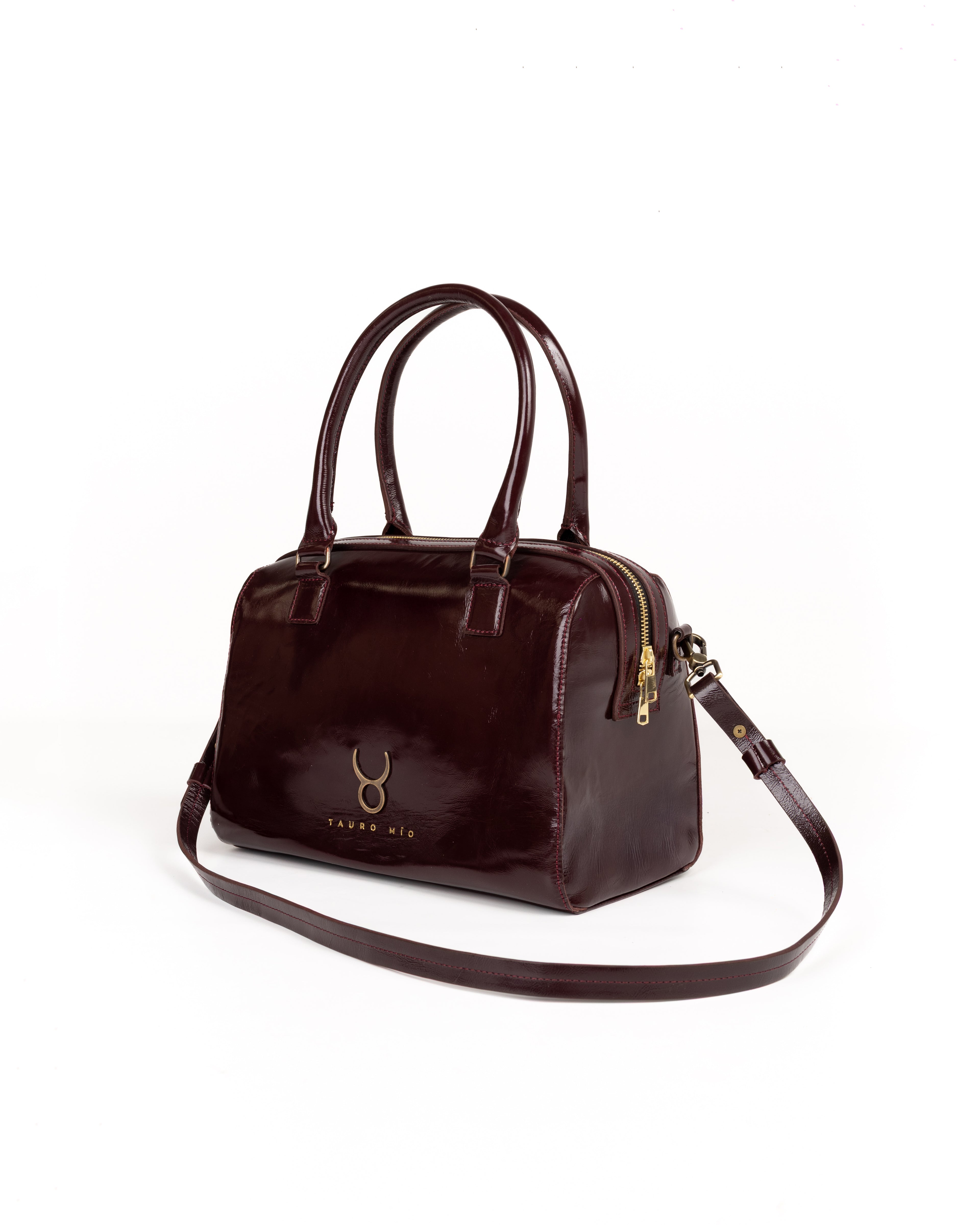 Bolso Bowling Bag Piel Charol Vino