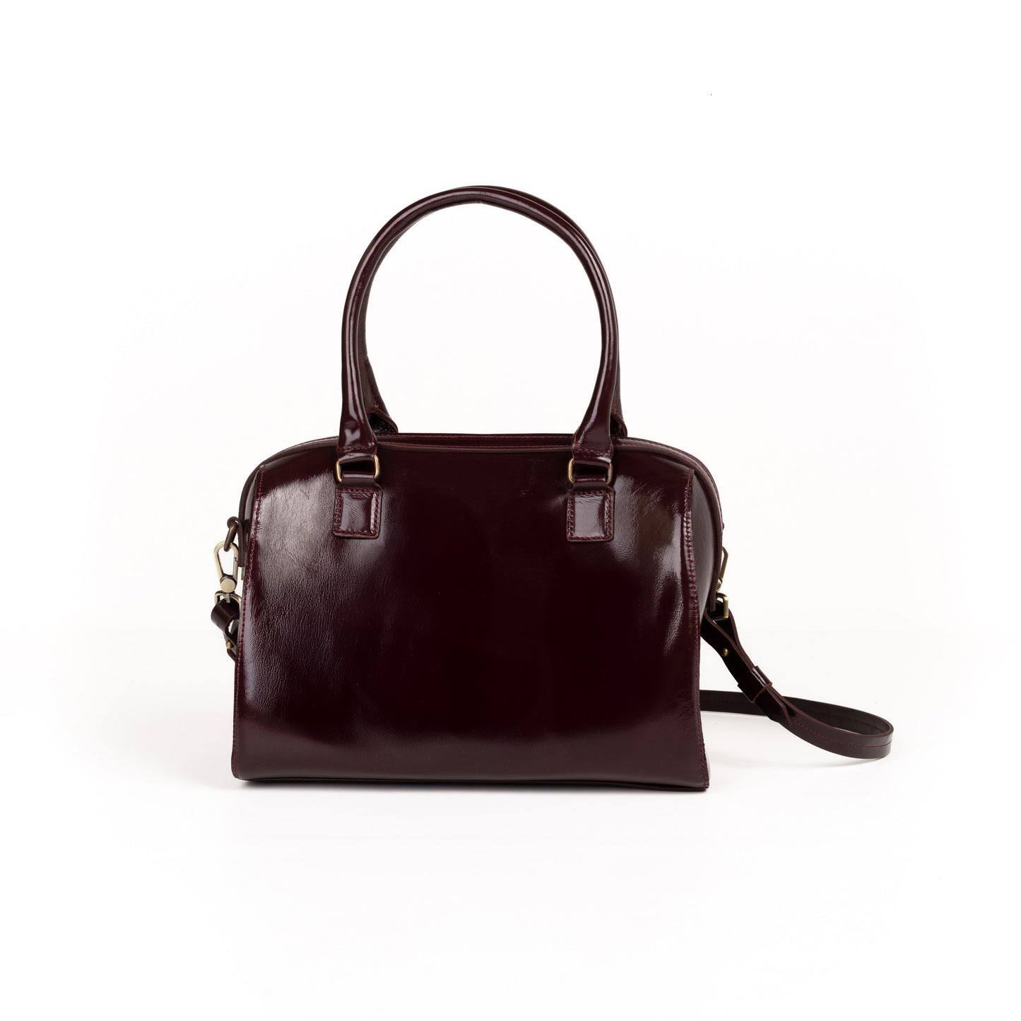 Bolso Bowling Bag Piel Charol Vino
