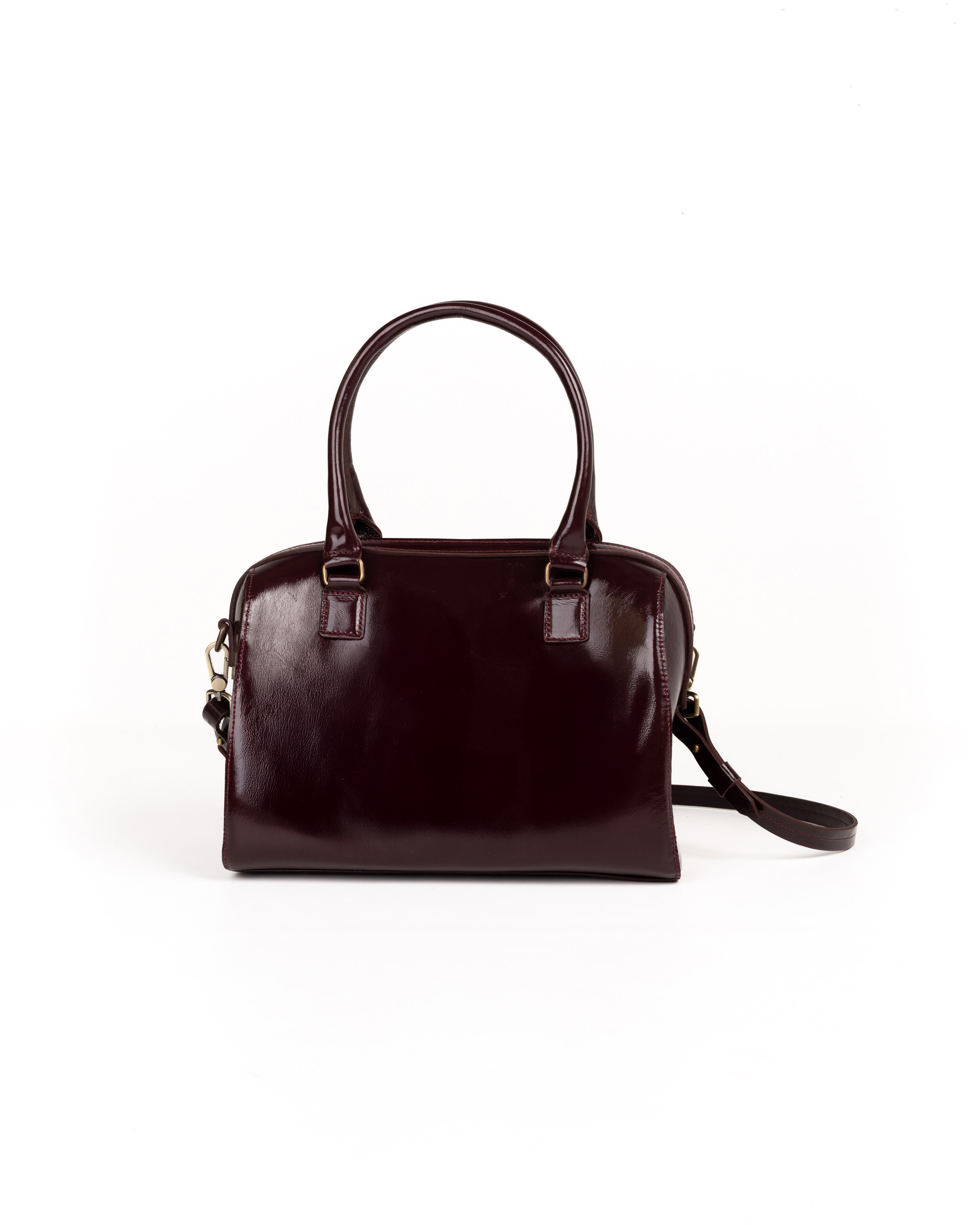 Bolso Bowling Bag Piel Charol Vino