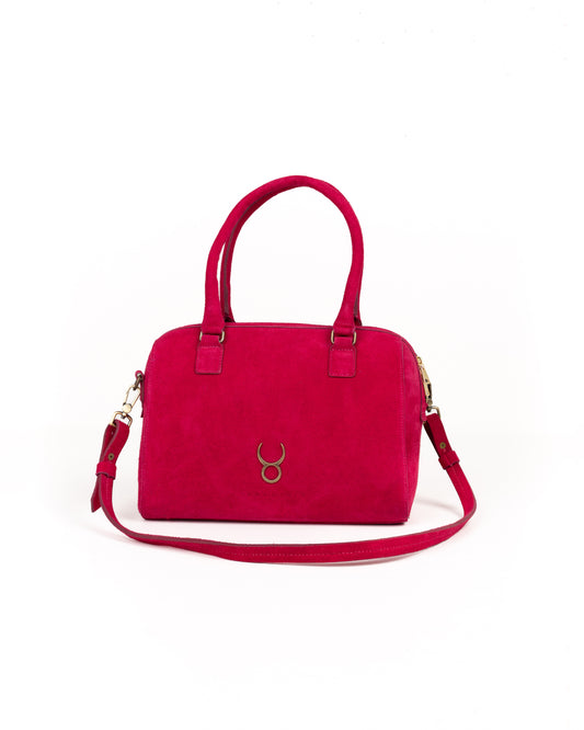 Bolso Bowling Bag Piel Gamuza Fucsia