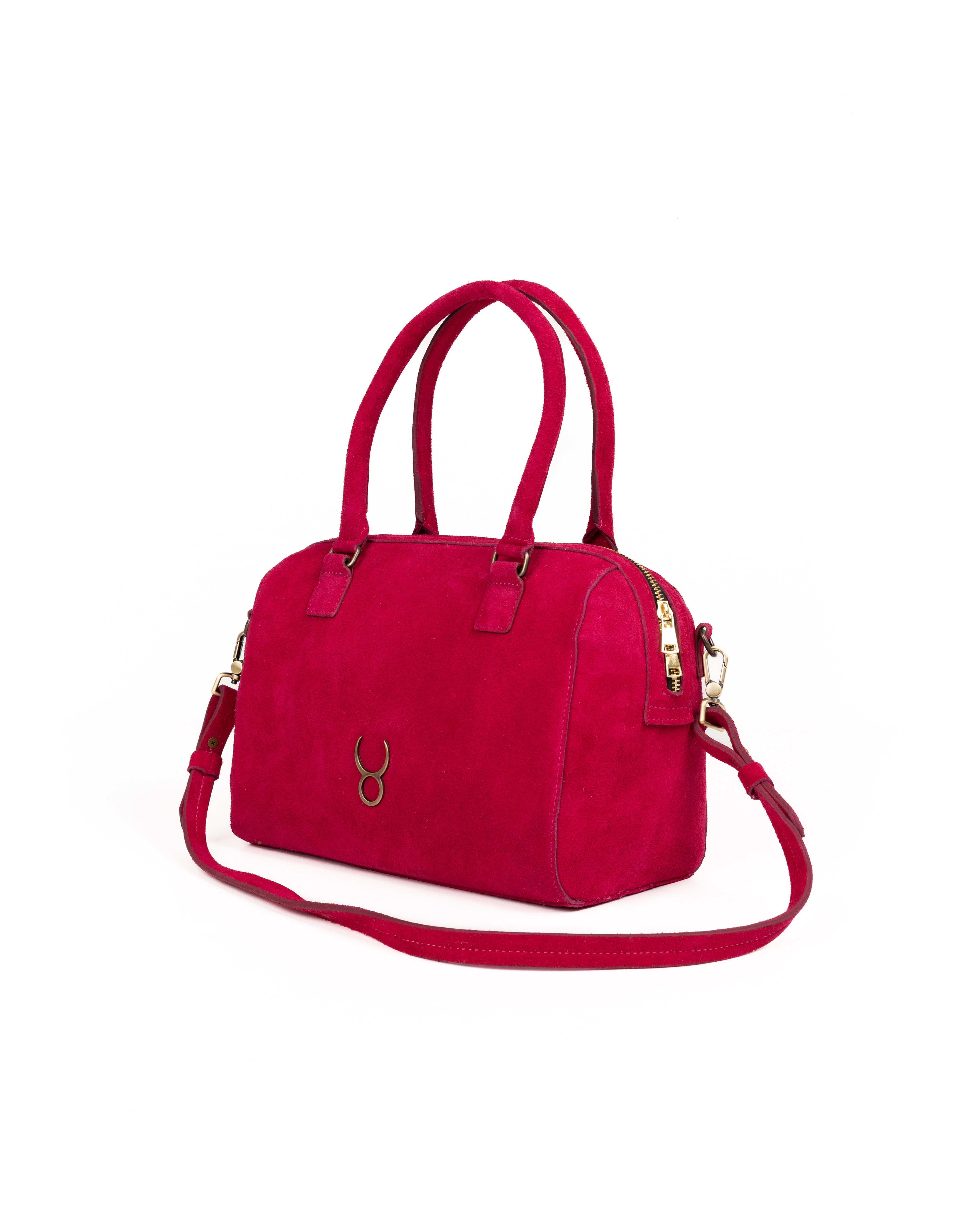 Bolso Bowling Bag Piel Gamuza Fucsia