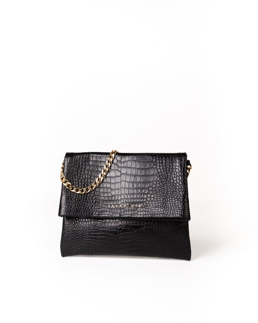 Coco Clutch Piel Estampado Aligator Negro