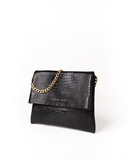 Coco Clutch Piel Estampado Aligator Negro