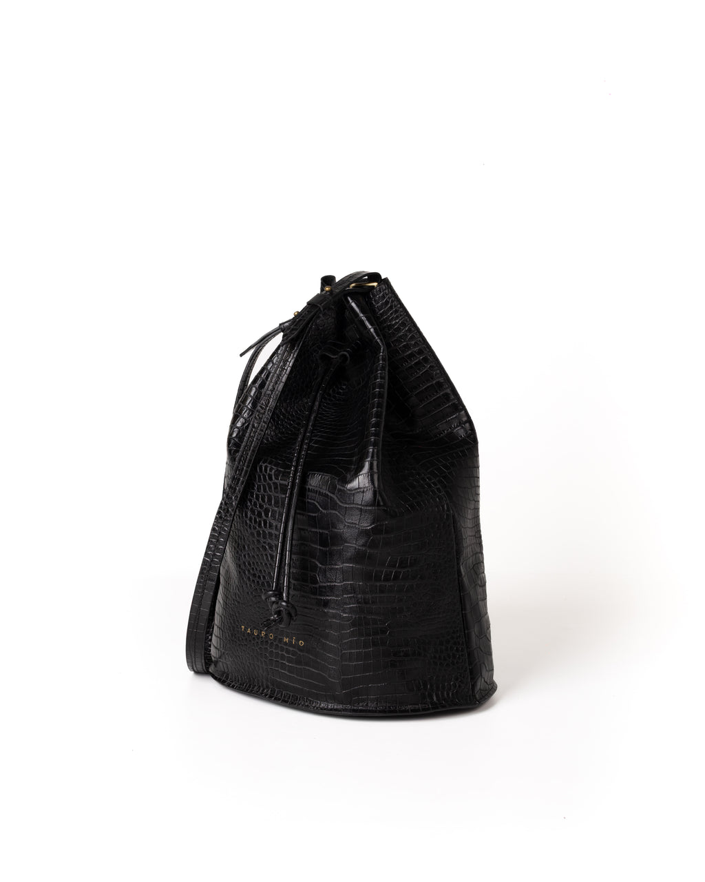 Bolso Bucket Bag Piel Estampado Aligator Negro
