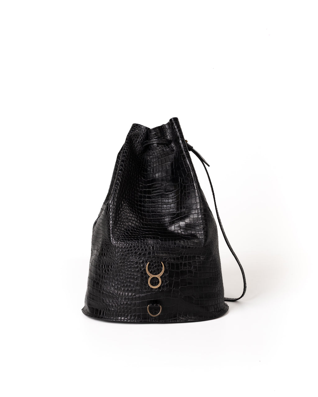 Bolso Bucket Bag Piel Estampado Aligator Negro