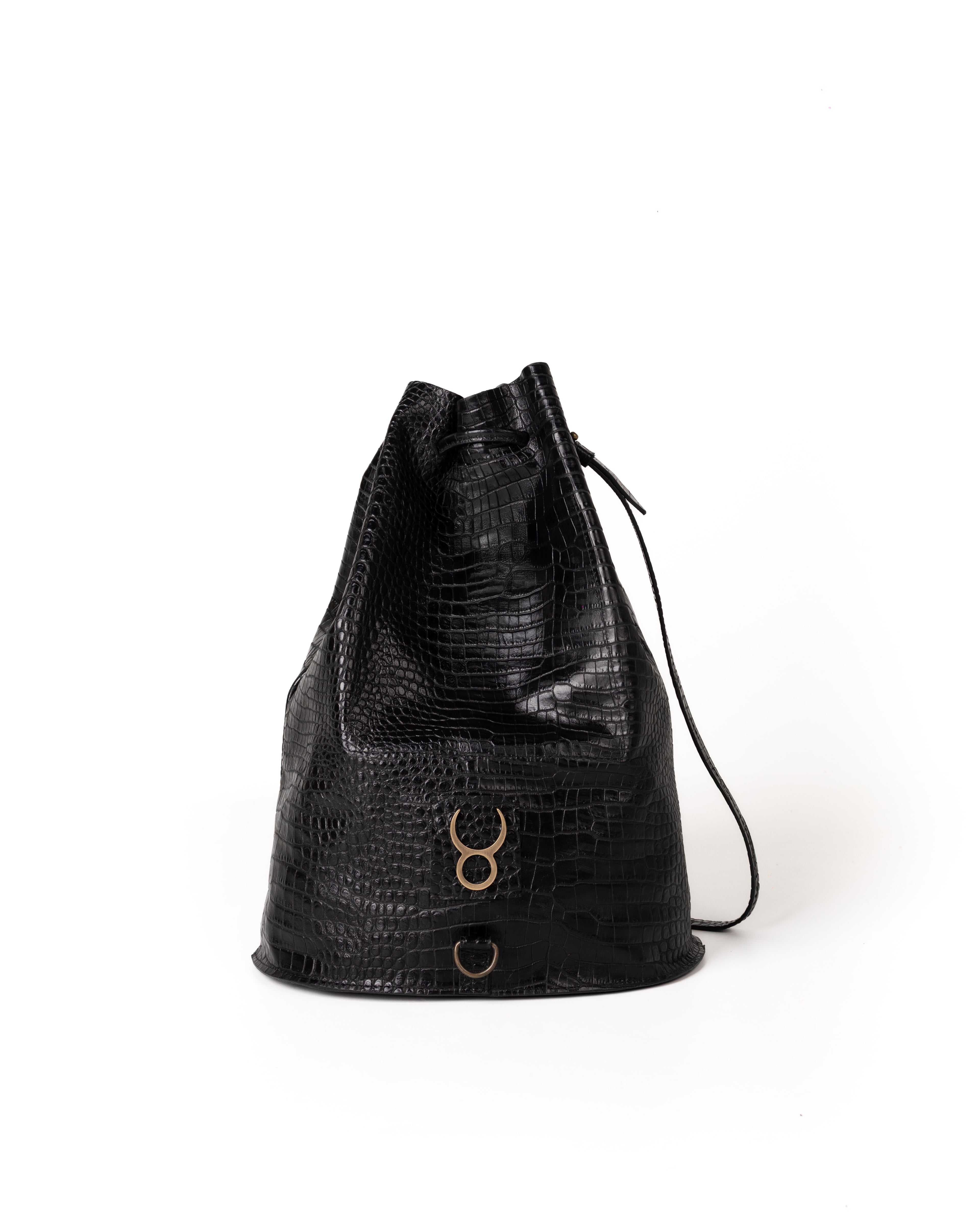 Bolso Bucket Bag Piel Estampado Aligator Negro