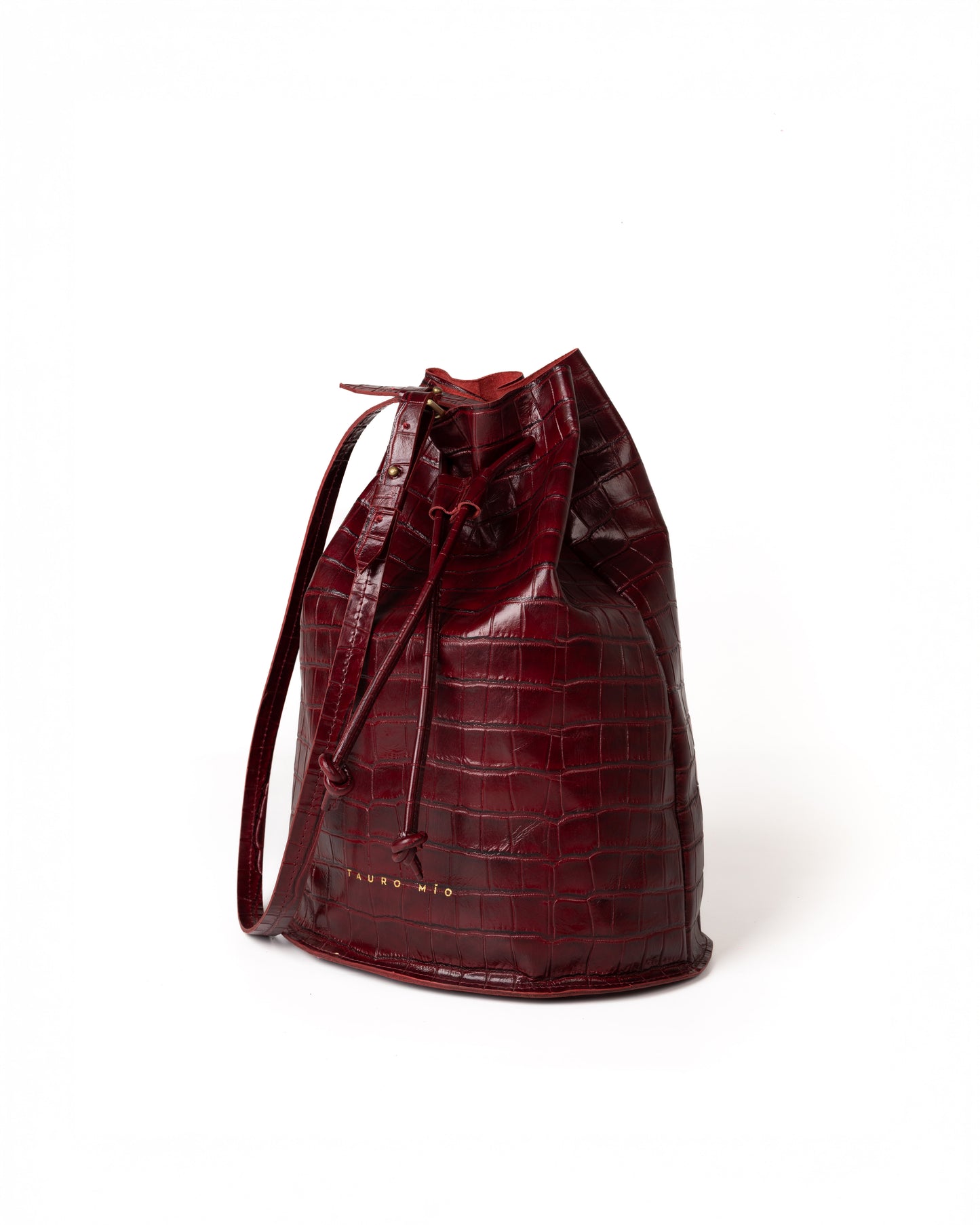 Bolso Bucket Bag Piel Estampado Coco Burdeos Minimal Edition