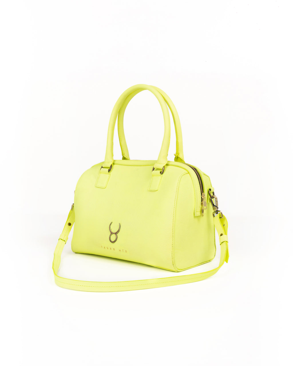 Bolso Bowling Bag Piel Amarillo Neón