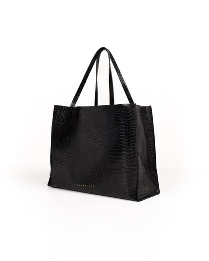 Bolso Rose Tote Piel Estampado Aligator Negro