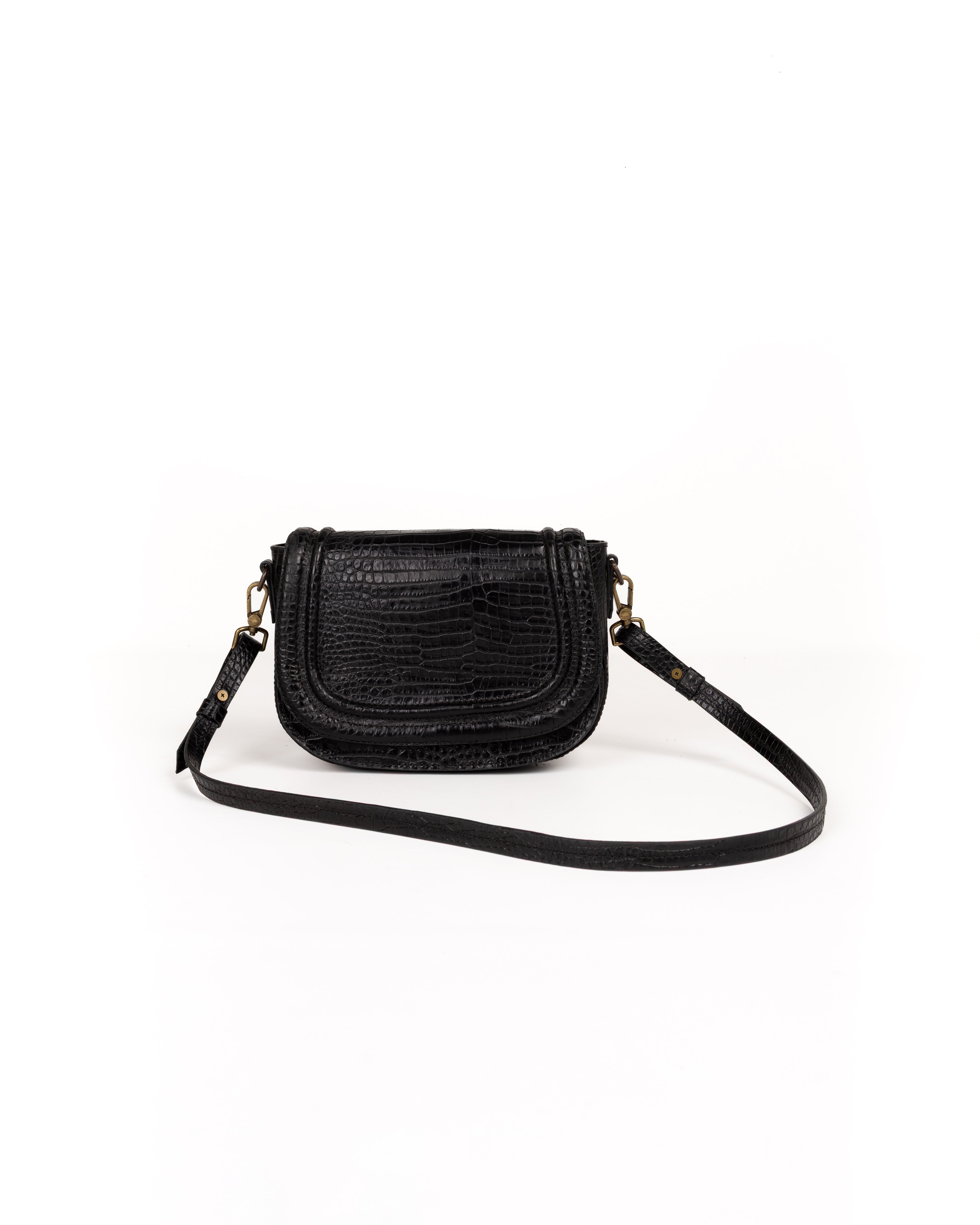Jessie Crossbody Piel Estampado Aligator Negro