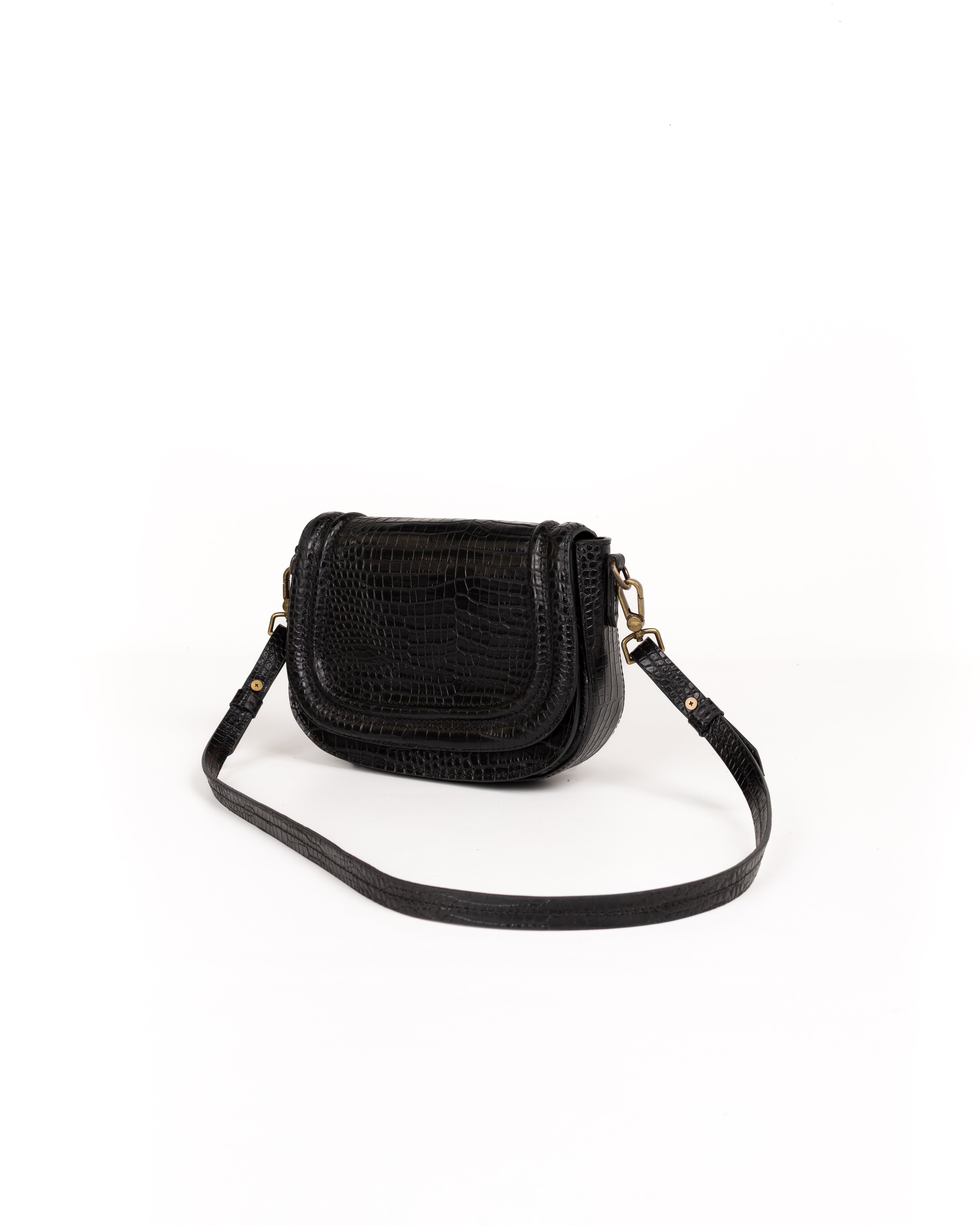 Jessie Crossbody Piel Estampado Aligator Negro