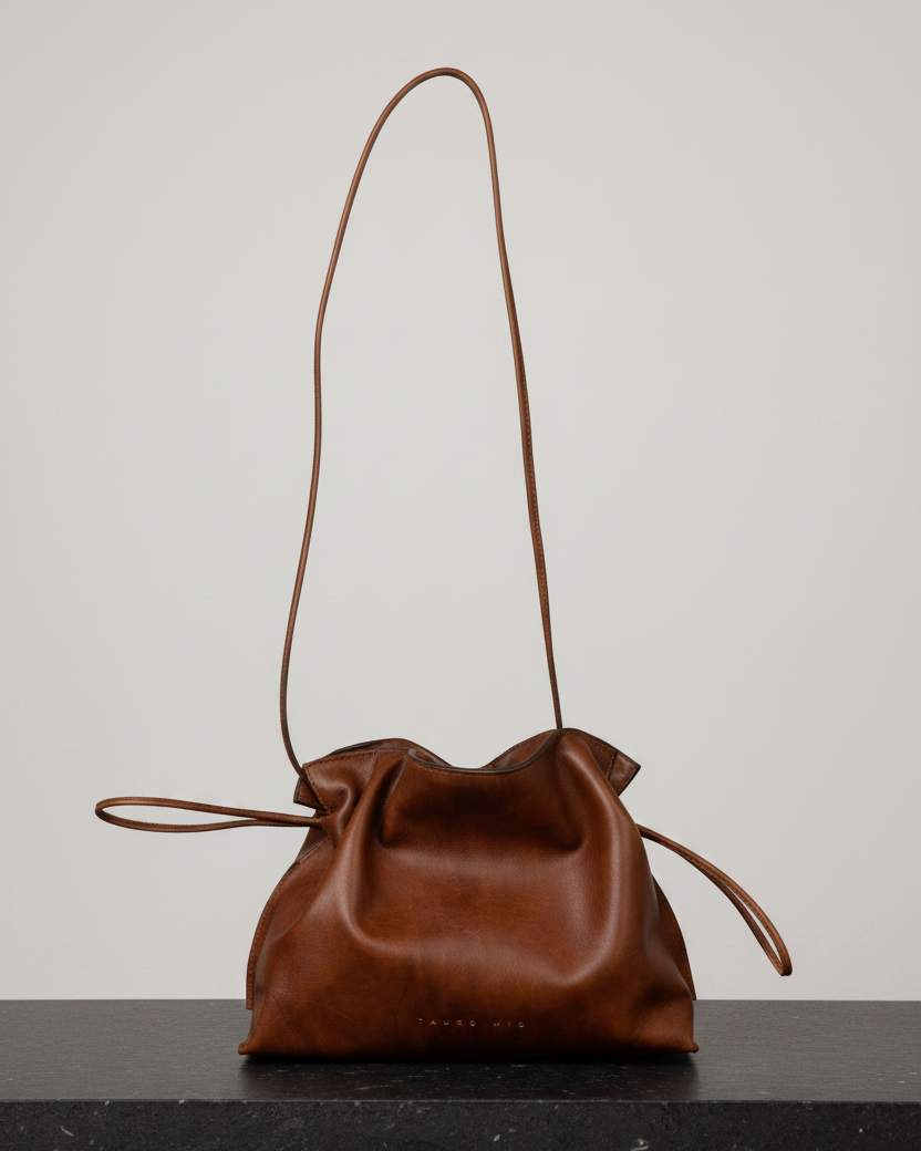 Antonia Slouchy Caoba — De frente, parada sobre piedra negra