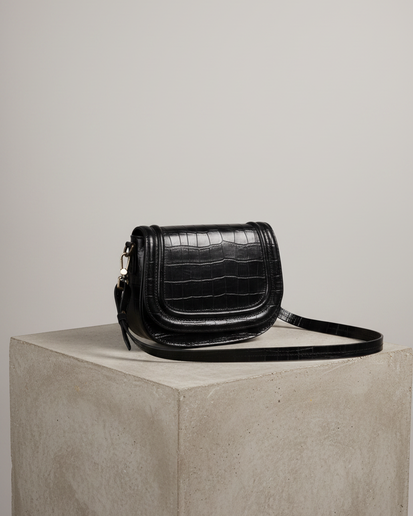 Bolsa negra croco grande pedestal cemento