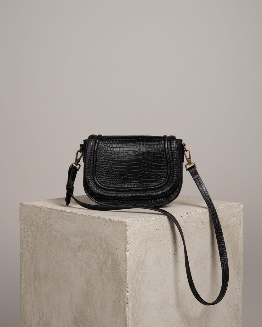 Bolsa negra croco pedestal cemento correa exacta