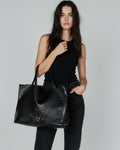 Rose Tote Bag Alligator Print Leather Black Woman TAUROMIO